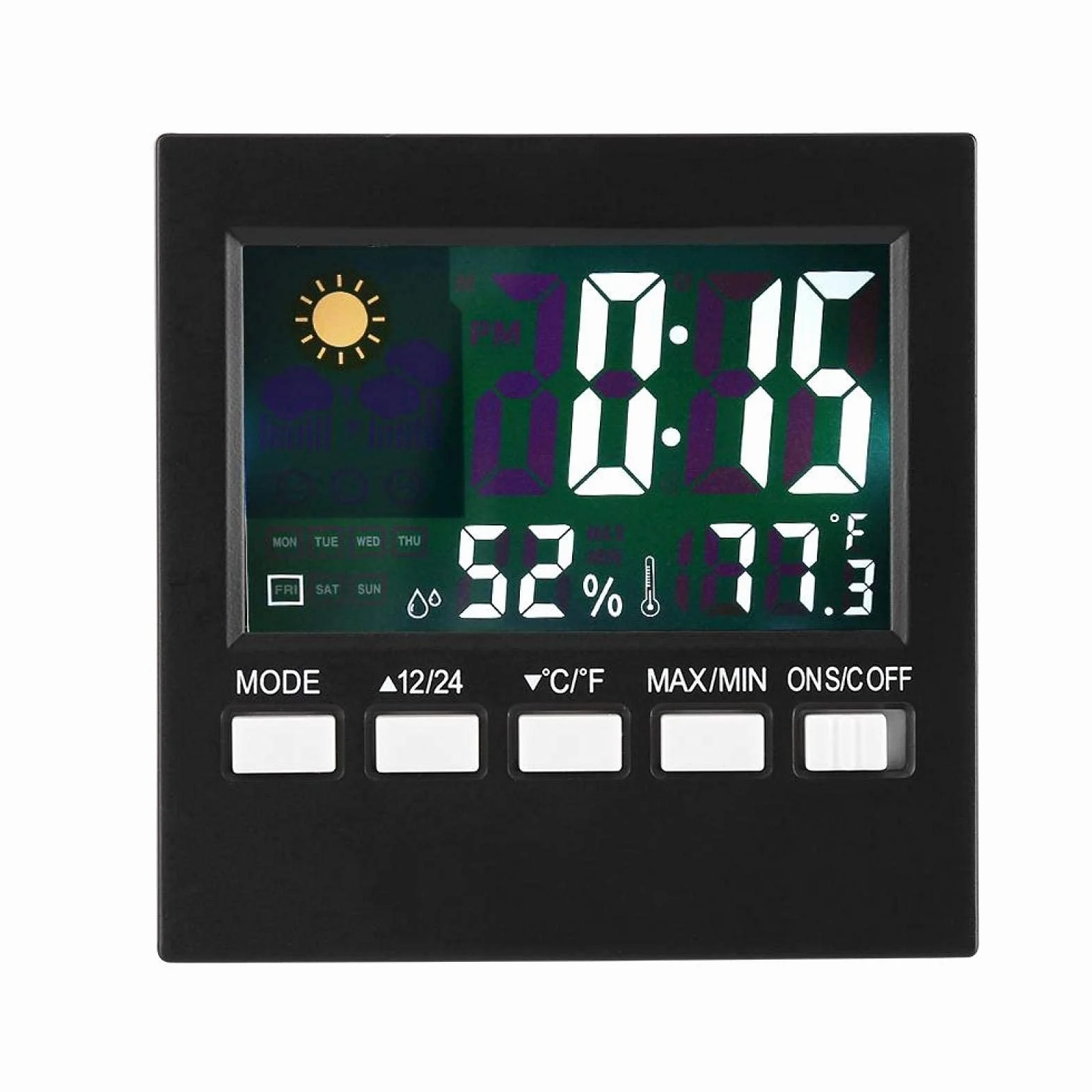 Réveil numérique avec thermomètre et calendrier, affichage température humidité rétroéclairé portable pour chambre salon