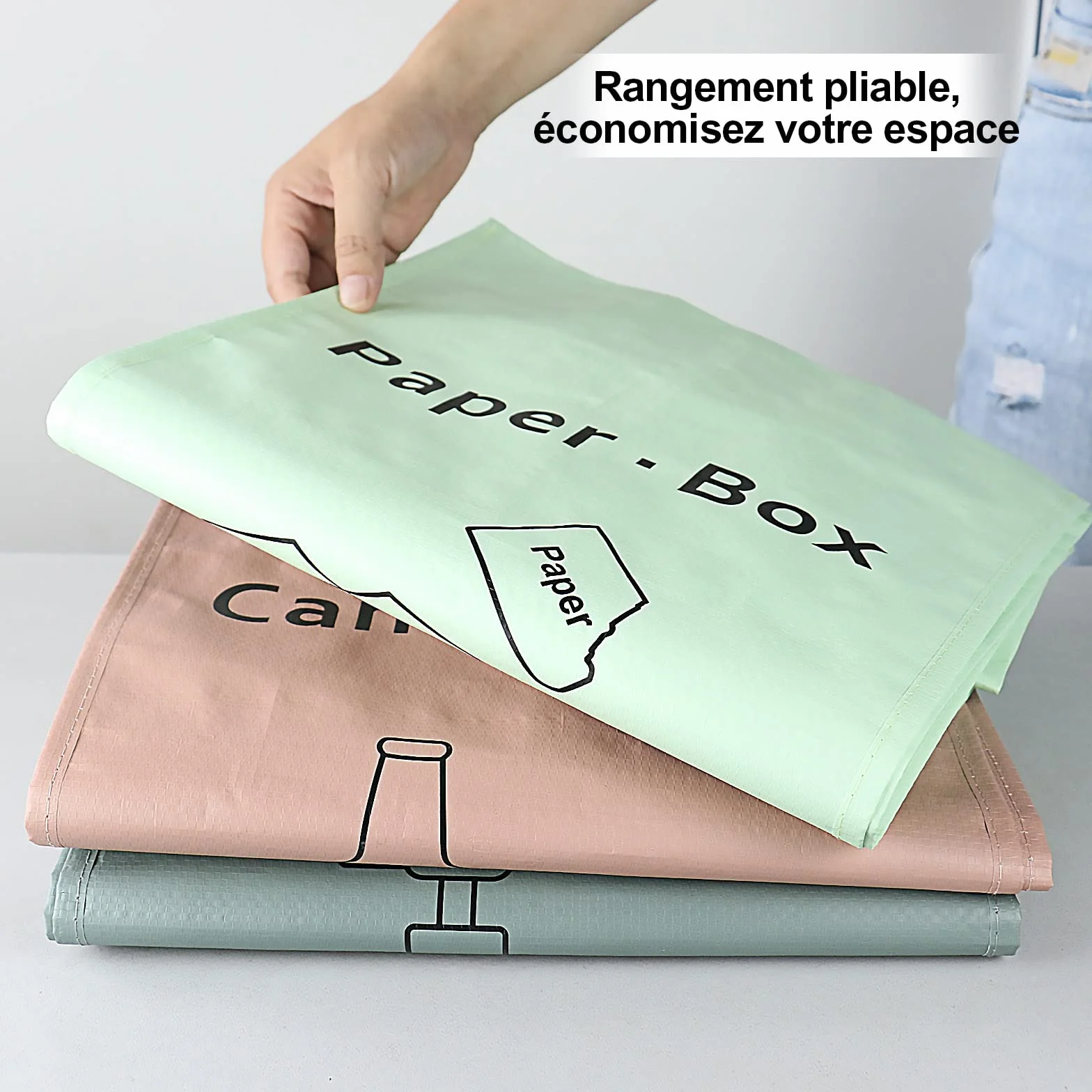 BOMEI PACK Lot de 3 Bacs de Déchets Trieur à Déchets pour Recyclage Rose Gris Vert Poubelle Extérieur Intérieur Papier Verre Plastique