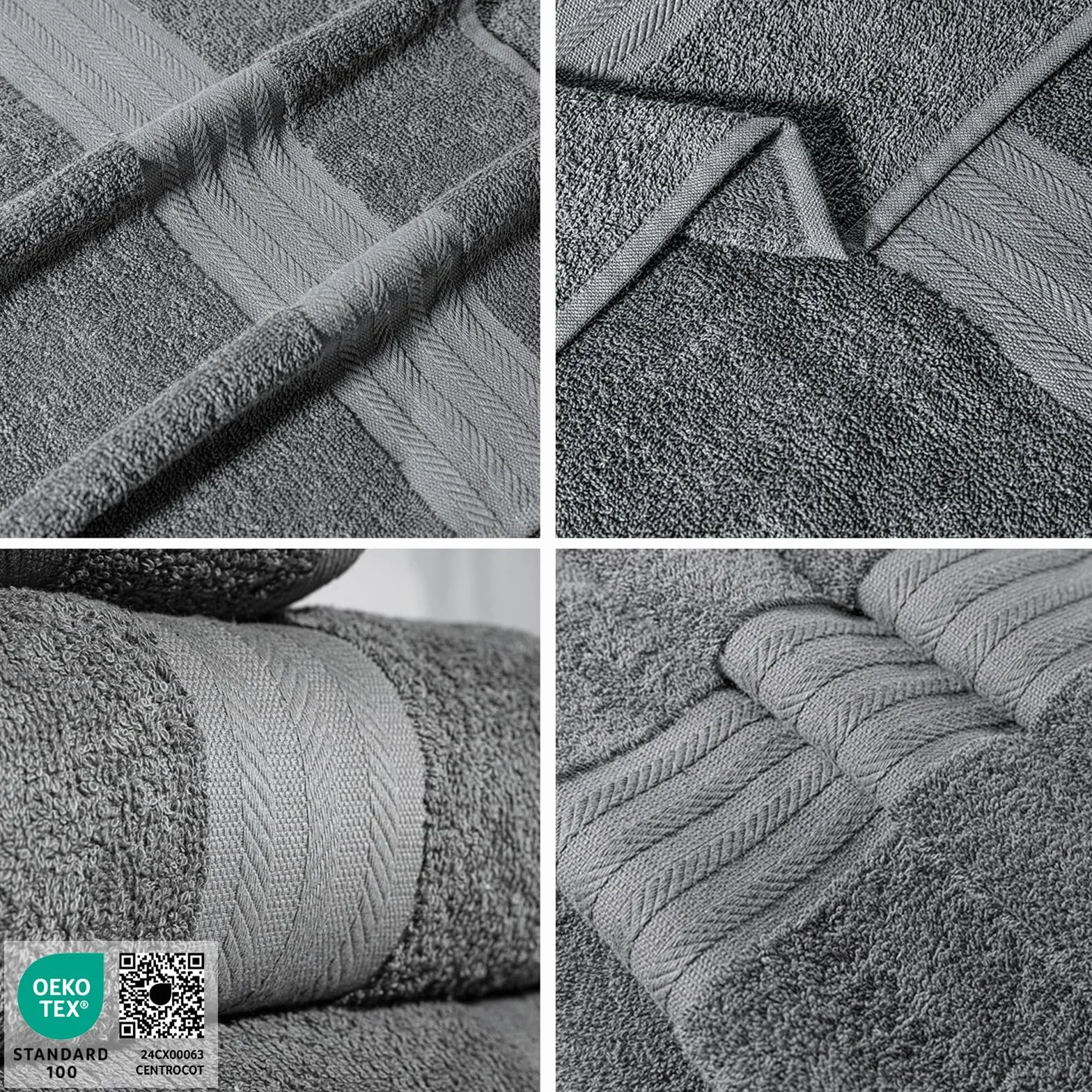 Lot de 6 lavettes 30 x 30 cm en Coton bouclé Gris foncé Fabriquées en Italie