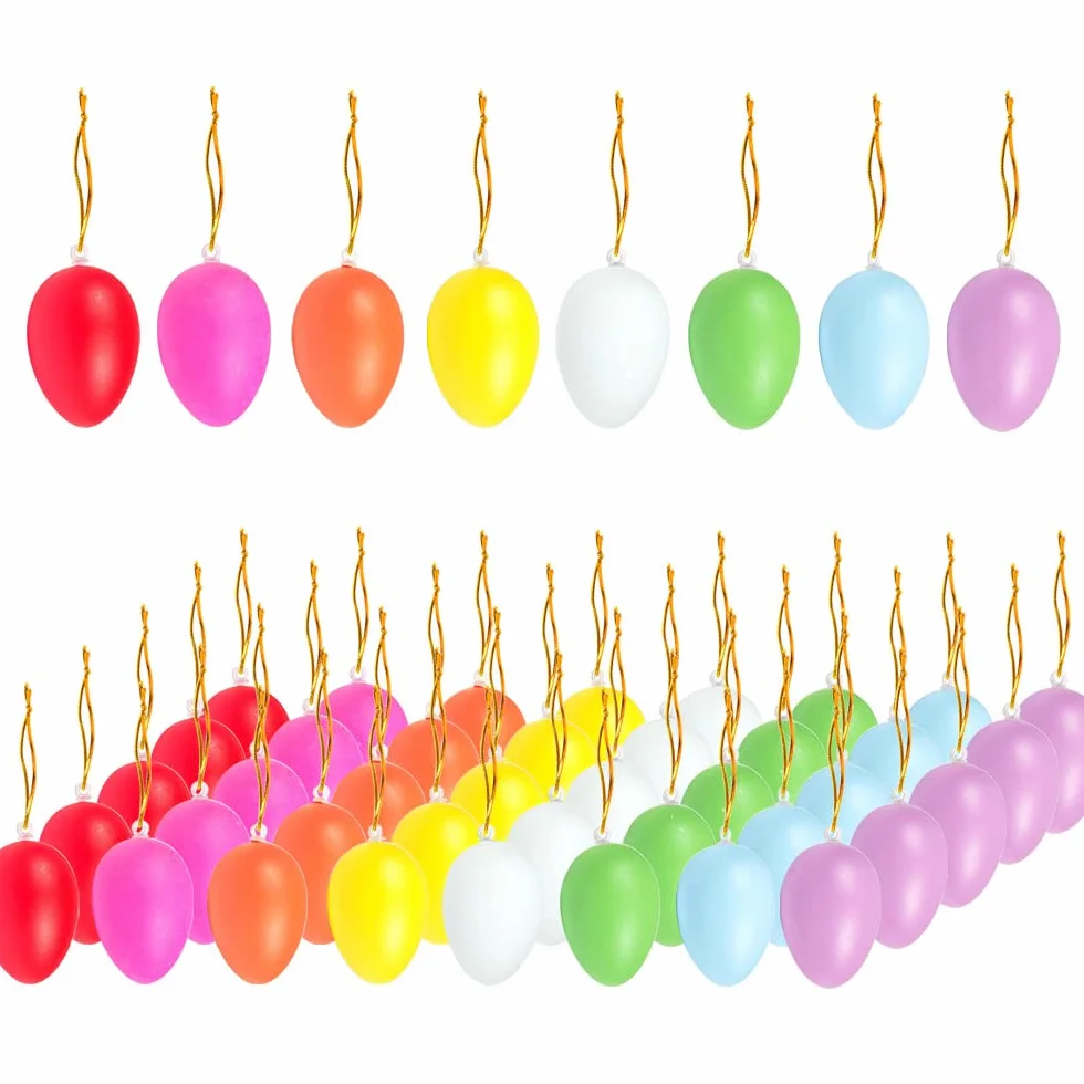 Oeufs de Pâques en Plastique 40 pièces Décoration Oeufs Colorés à Décorer avec Corde 8 Couleurs