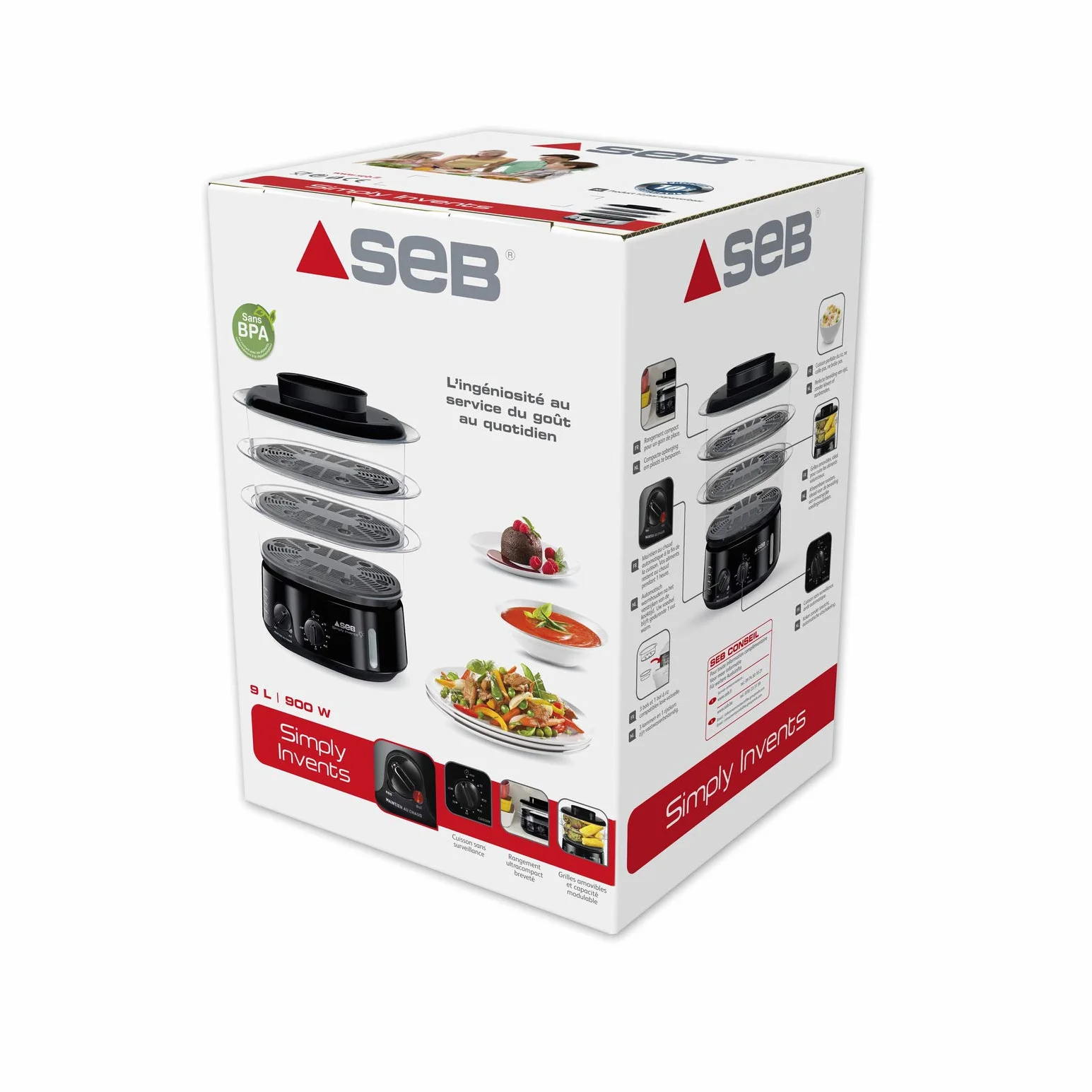 Seb Simply Invents Cuiseur Vapeur 3 bols Capacité modulable Noir VC110800