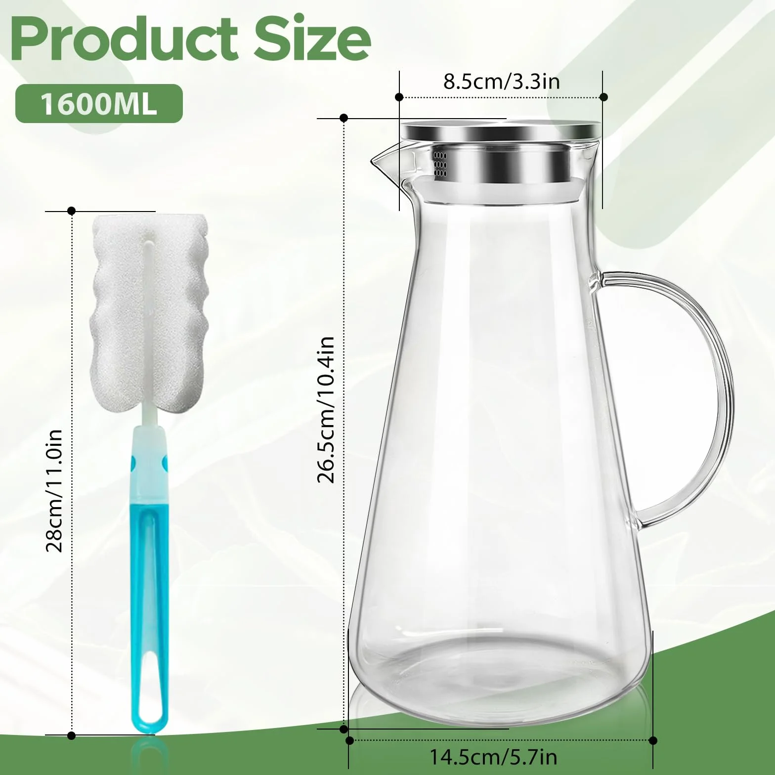 Pichet en Verre 2.2 L avec Couvercle, Carafe Eau Résistante à la Chaleur pour Thé Glacé, Jus et Lait