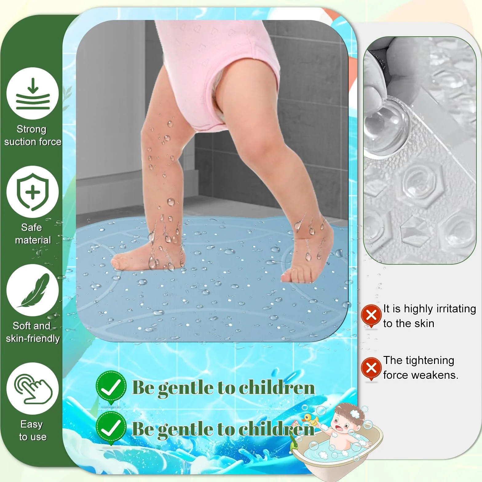 Tapis de Bain antidérapant pour Bébé en Forme de Grenouille 76 x 45 cm sans BPA Bleu