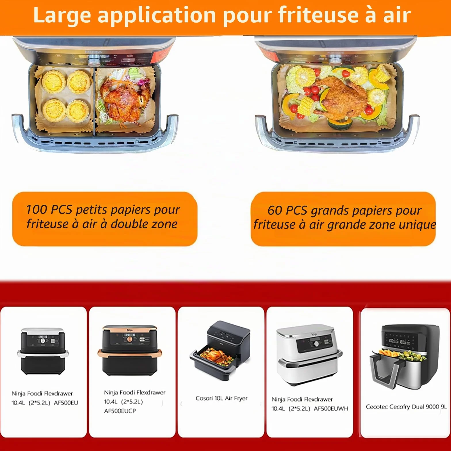 Papier Cuisson pour Ninja Air Fryer 10,4L AF500EU 160pcs