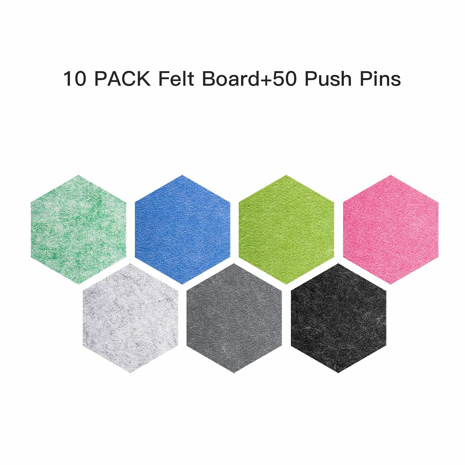 Lot de 10 carreaux hexagonaux en feutre 15 x 17,8 x 1,1 cm avec 50 punaises - Tableau d'affichage décoratif