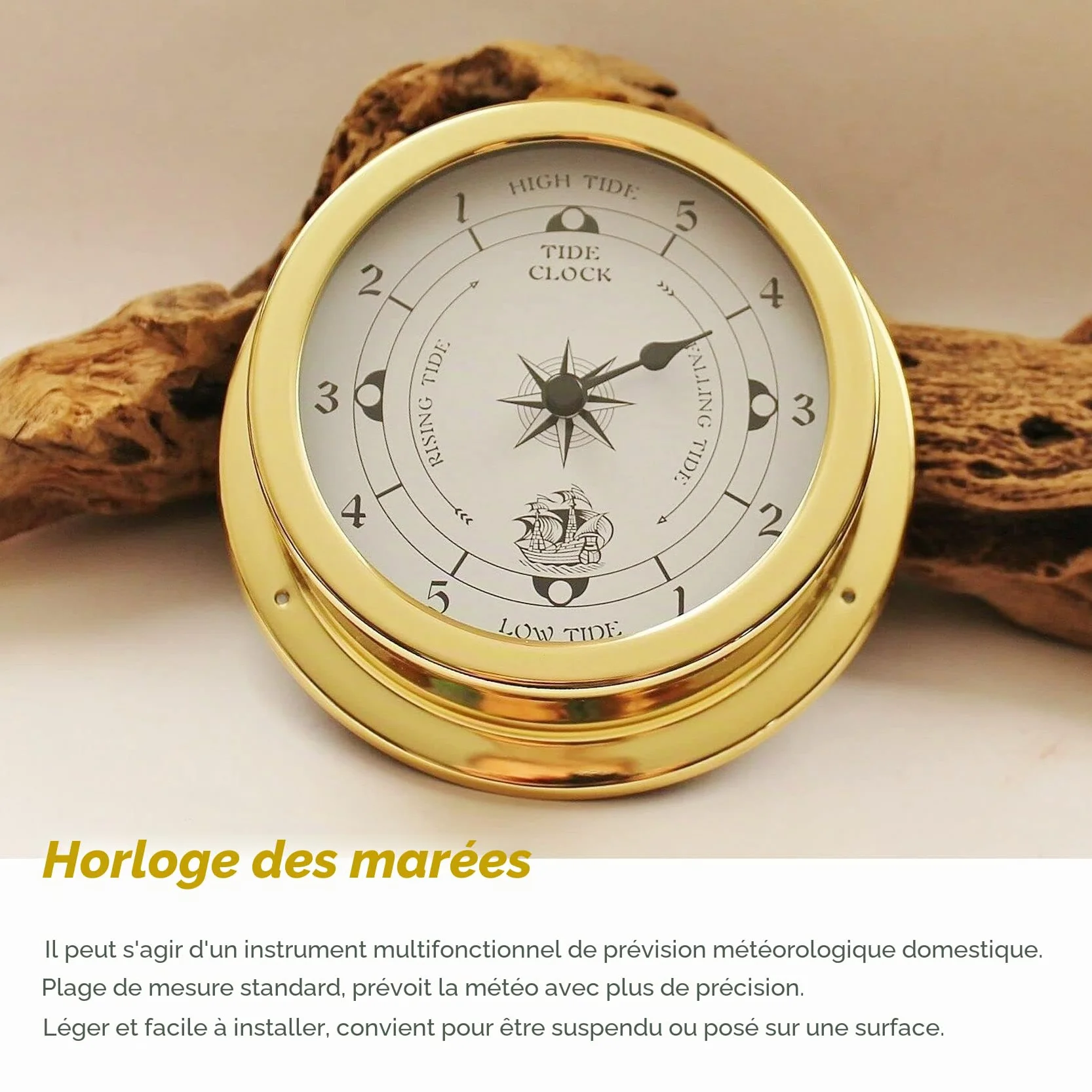 Horloge des marées en cuivre marine 115 mm décoration murale bateau