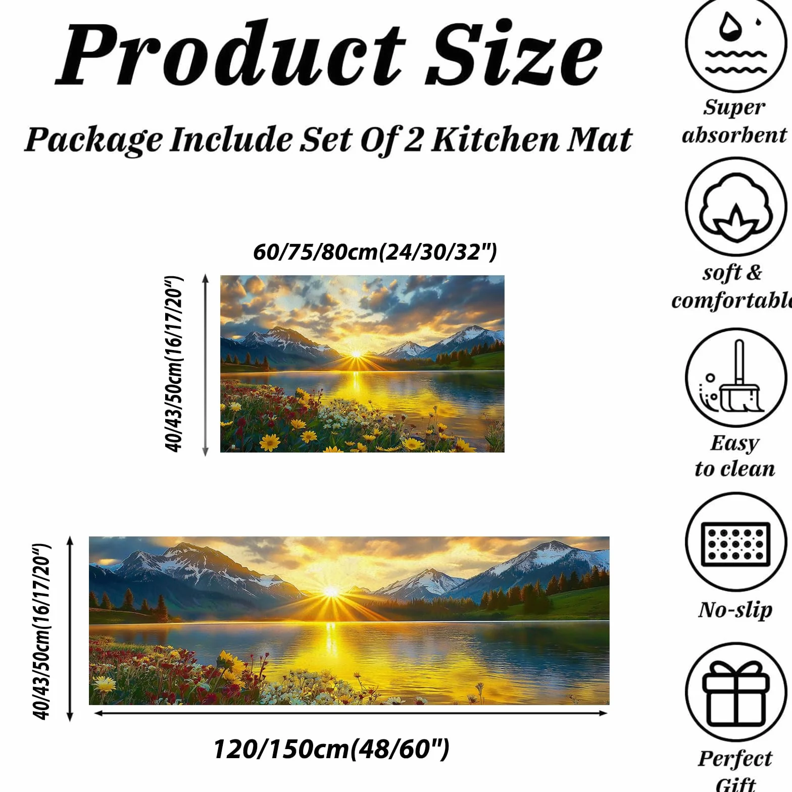 OFFSUM Ensemble de 2 Tapis de Cuisine Lavables Antidérapants 43x75 cm + 43x120 cm