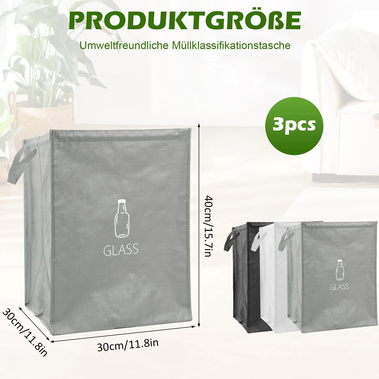 Lot de 3 Sacs Tri Selectif Poubelles Recyclage Organisateur pour Bouteilles Consignées Papiers Cuisine Exterieur
