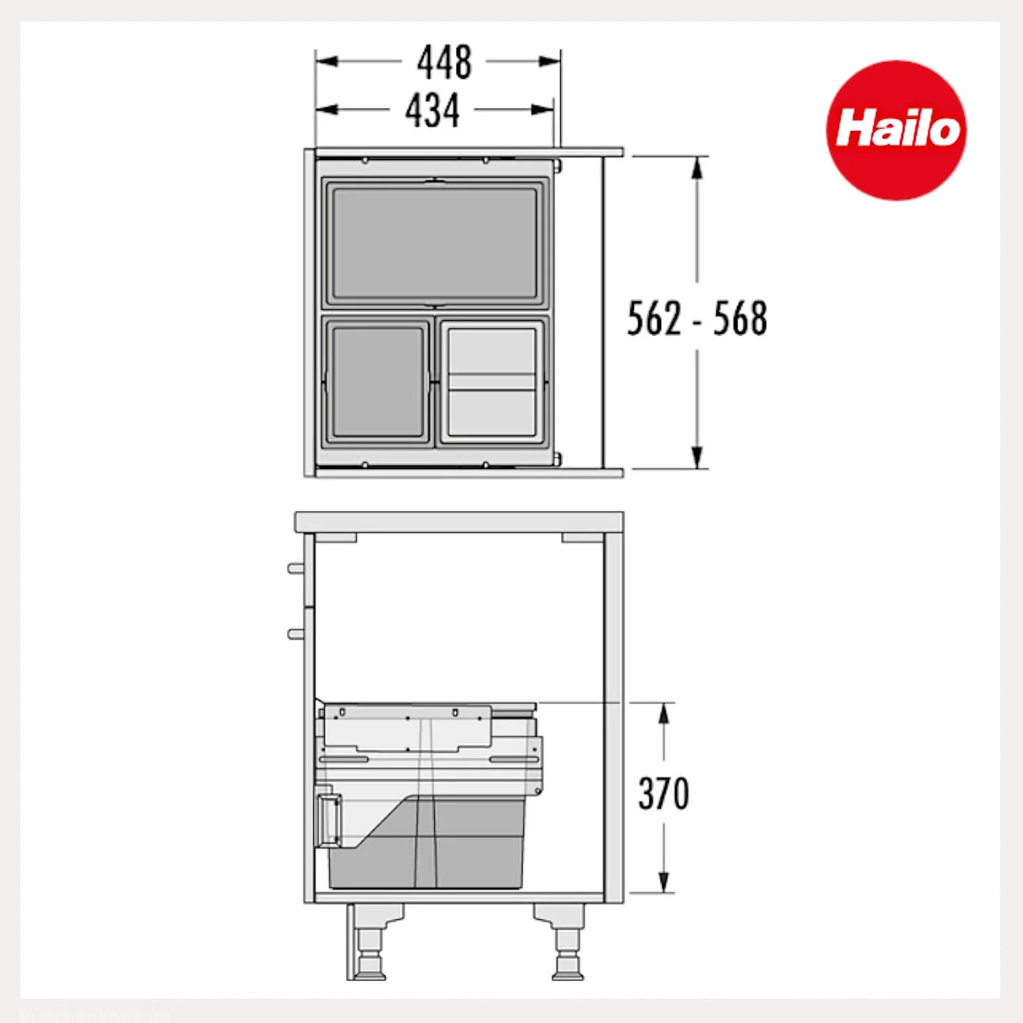 Poubelle de cuisine tri sélectif Hailo AS Cargo encastrable 3 bacs 54L