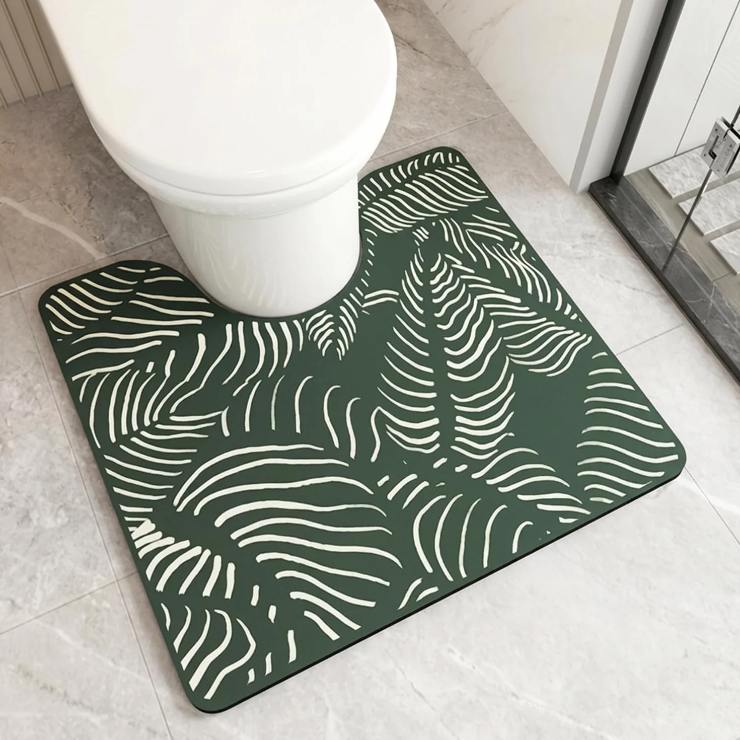 Tapis de Toilette Forme de U Absorbant en Diatomite Antidérapant Séchage Rapide pour Salle de Bain 55x50cm