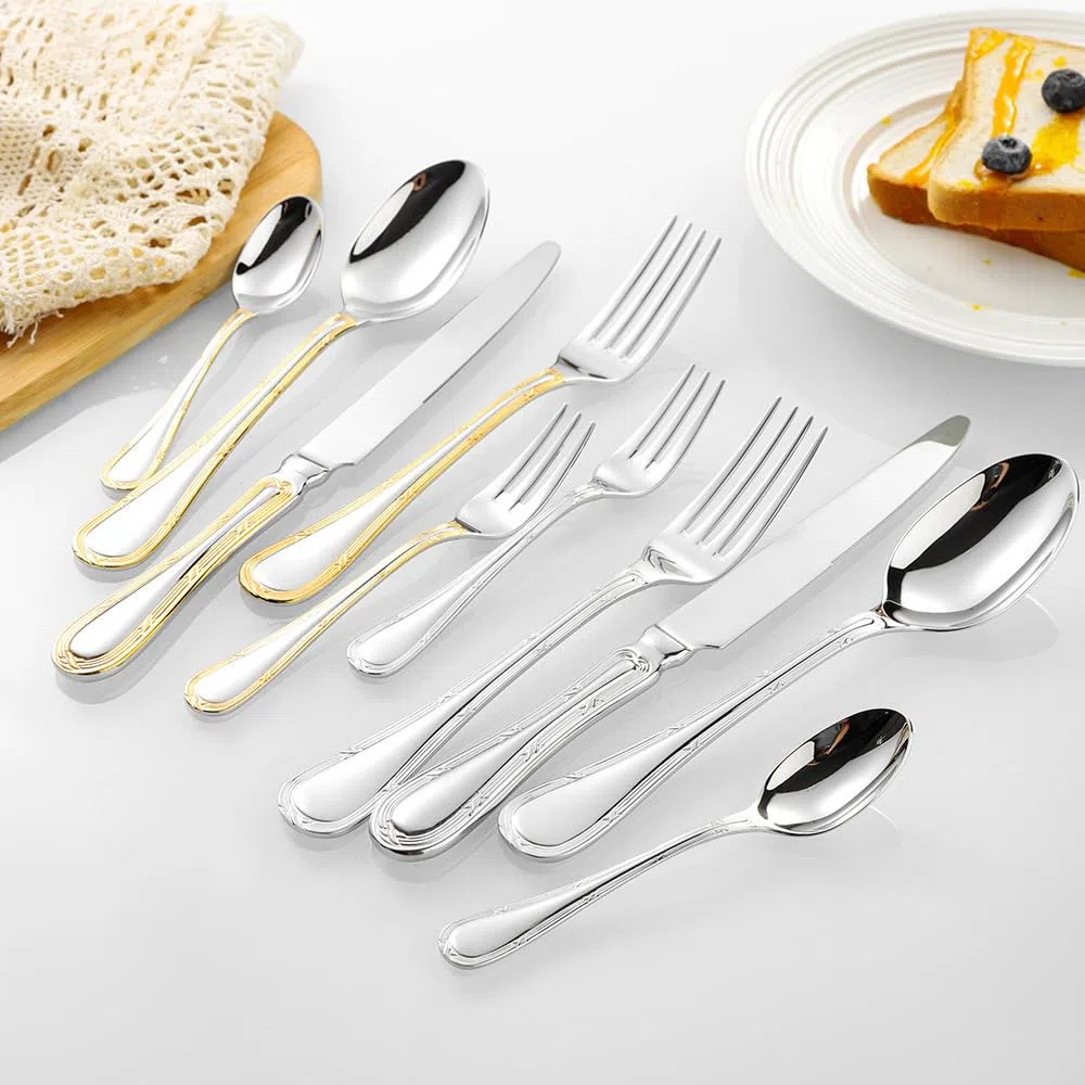 Ensemble de Couverts dorés pour 10 Personnes, composé d'ustensiles de Cuisine Uniques en Acier Inoxydable 18/8, pour la Maison et Le Restaurant. Service de Table Luxueux et Durable, 40 pièce