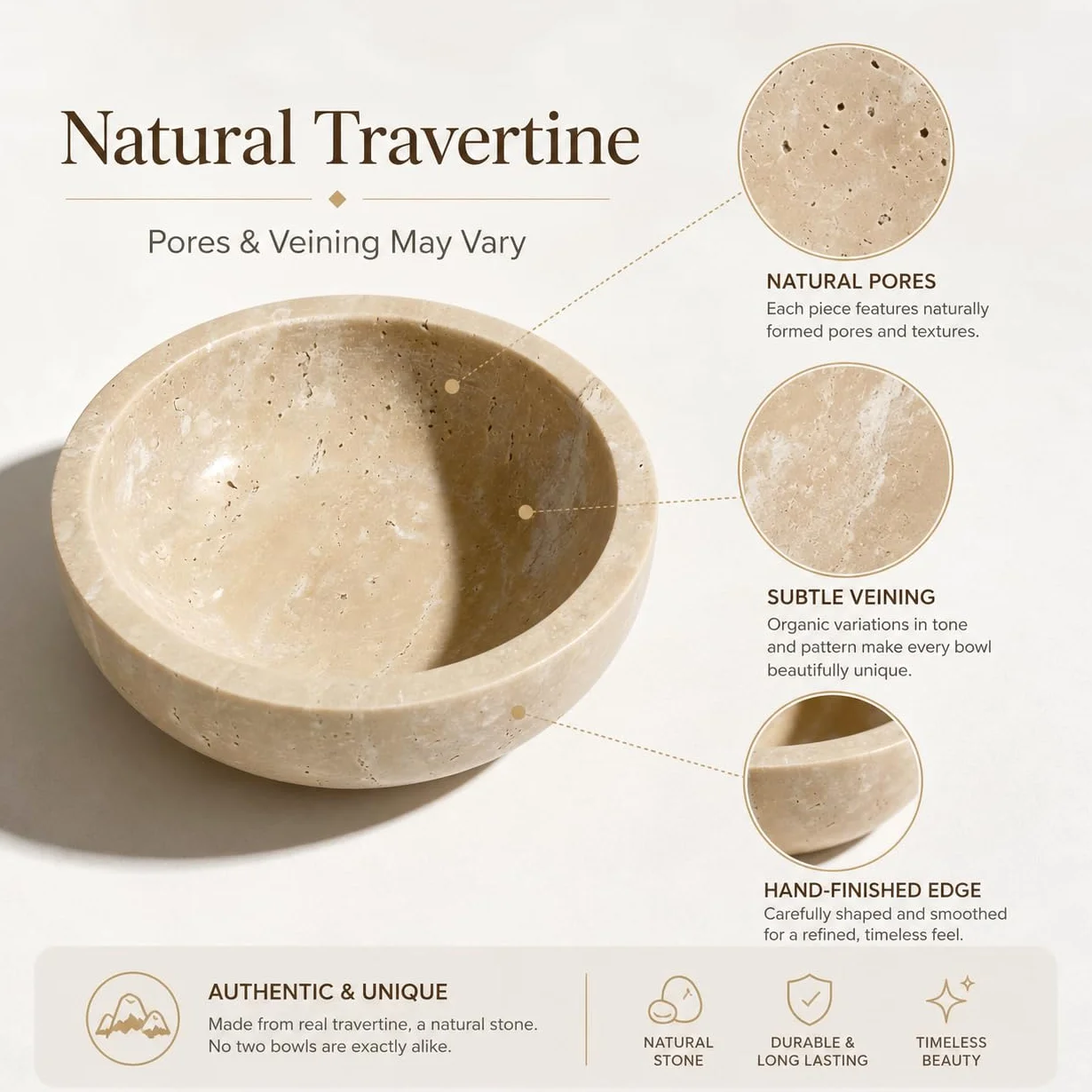 Petit bol rond décoratif en marbre 15 cm pierre naturelle pour décoration d'intérieur beige