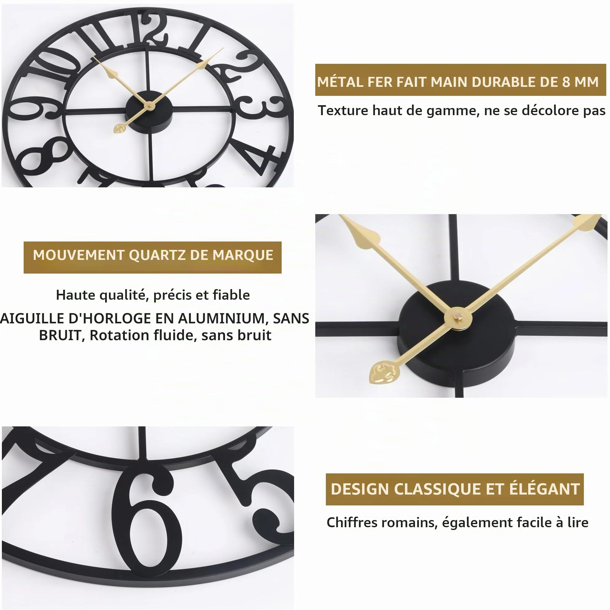 Horloge Murale Design Moderne Silencieuse Grande XXL 40-100 cm Salon Cuisine Bureau