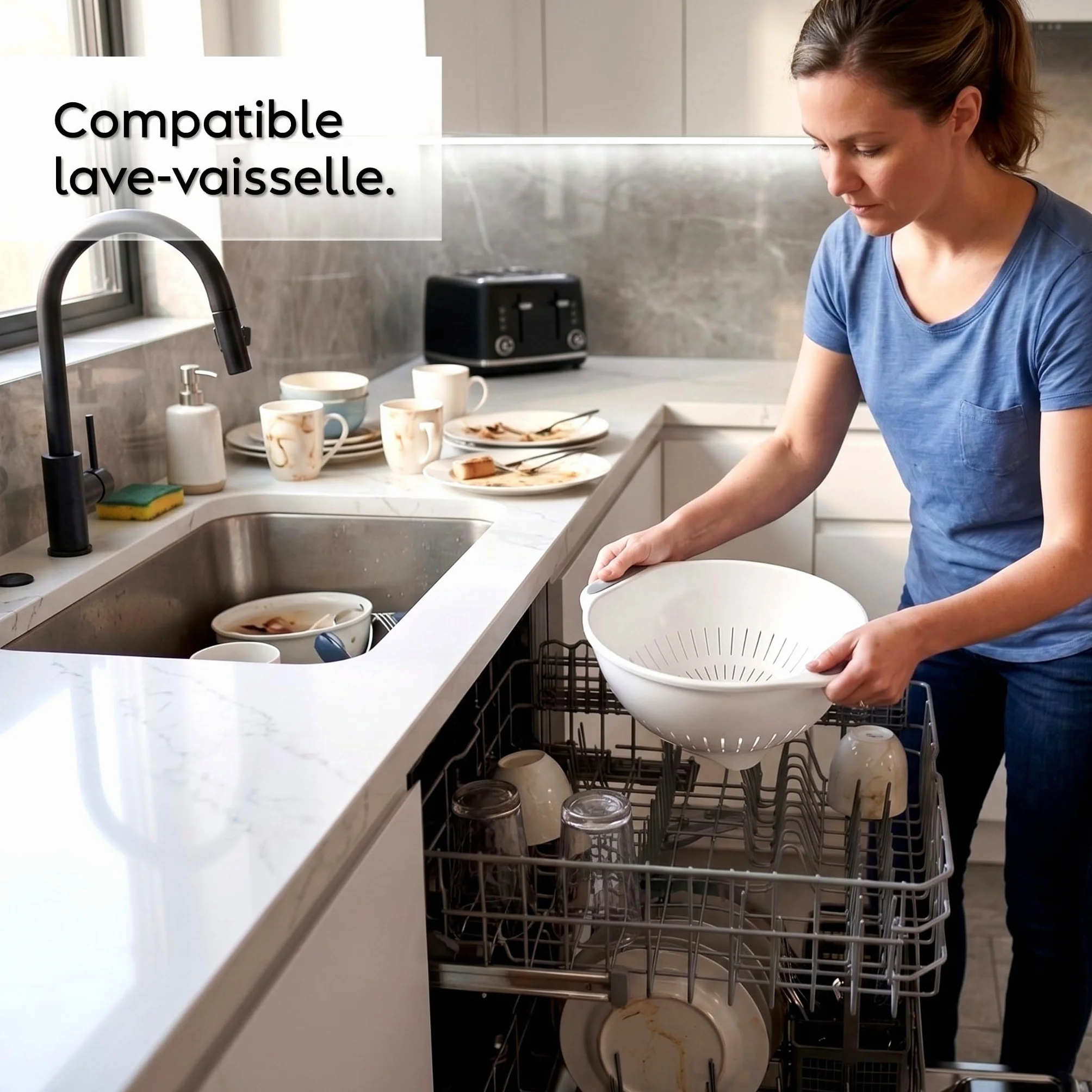 Passoire à Pâtes Ø 28 cm, Égouttoir Plastique avec Pieds et Poignées, Lave-Vaisselle, Made in Italy