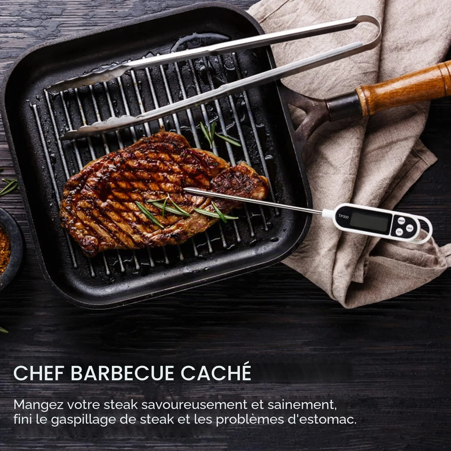 Termomètre Cuisine LCD Longue, Thermomètre Barbecue Digital Alimentaire pour Patisserie BBQ Viande