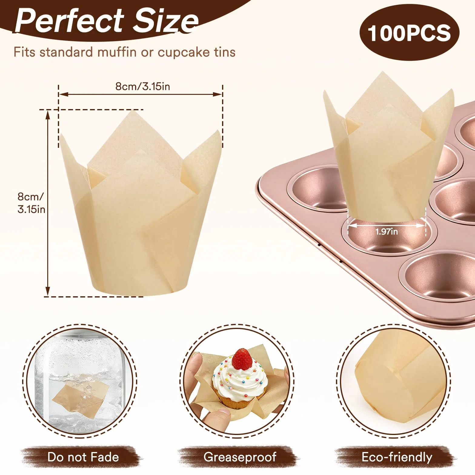 Alyvisun Lot de 100 Caissettes Muffins Papier Anti-Graisse, Moule Cupcake Non Adhérent pour Pâtisserie