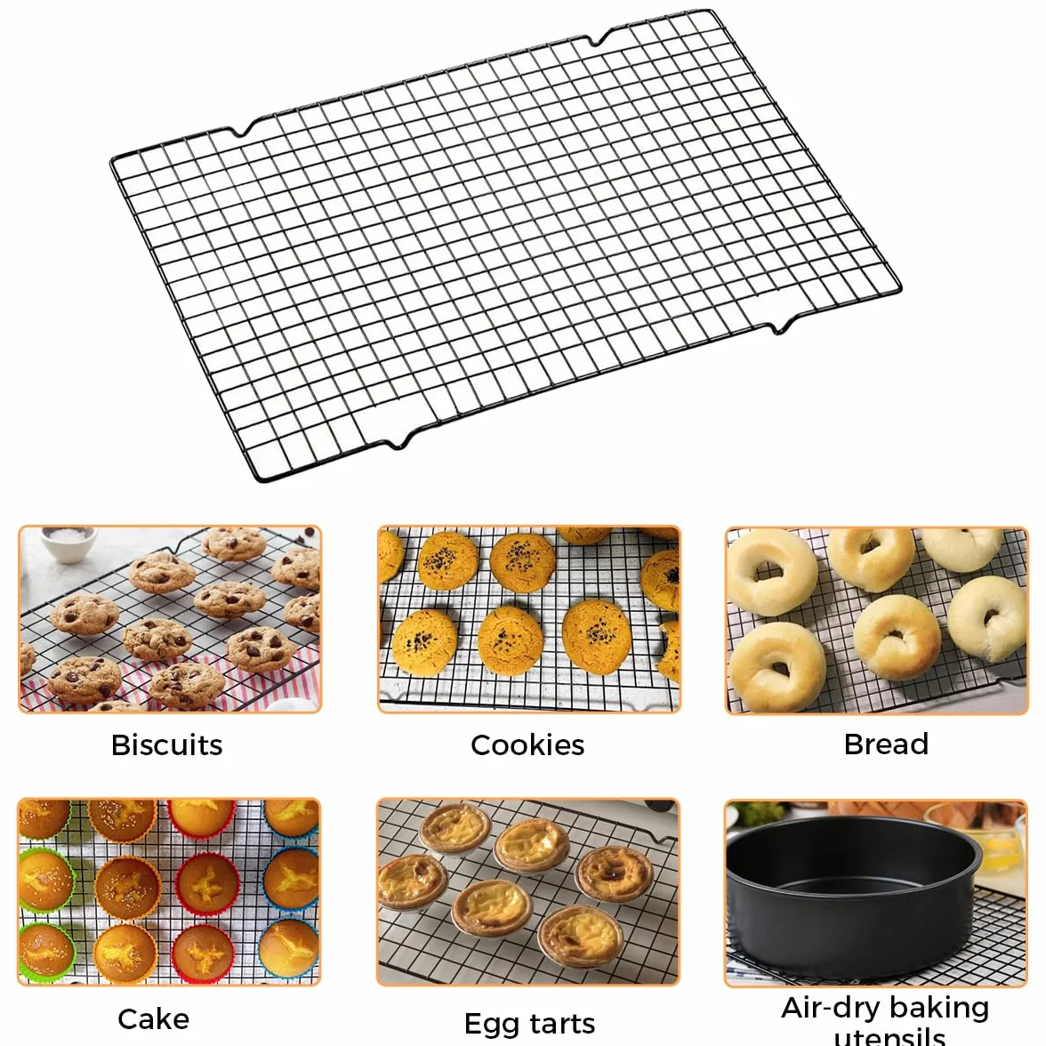 Grille de Refroidissement 40 x 25 cm en Acier Inoxydable, Grille de Cuisson Réutilisable Noire, Set de 3
