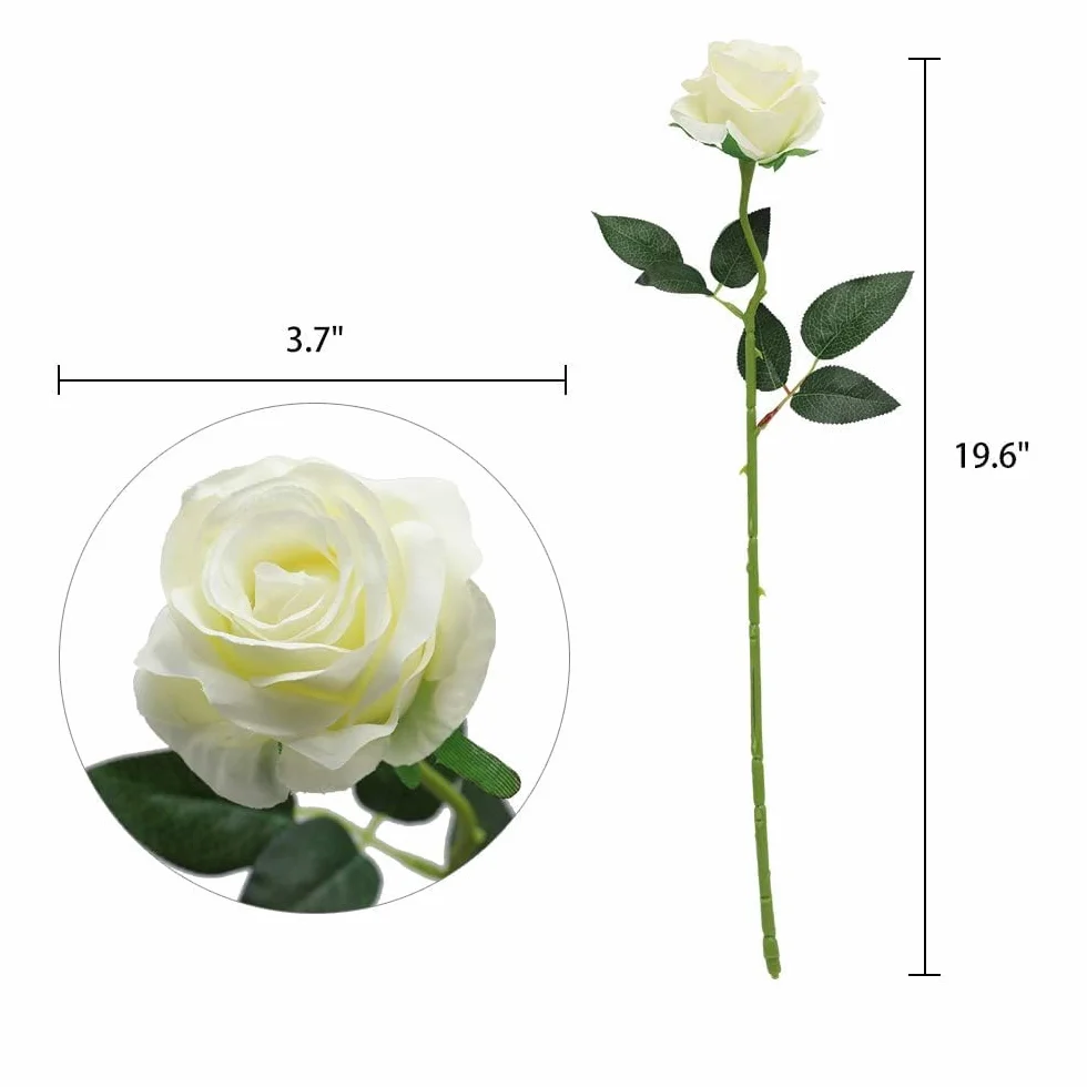 12 Pièces Fleurs Artificielles Réalistes Rose Deco Mariage 51x7 cm Tiges Réglables Blanc