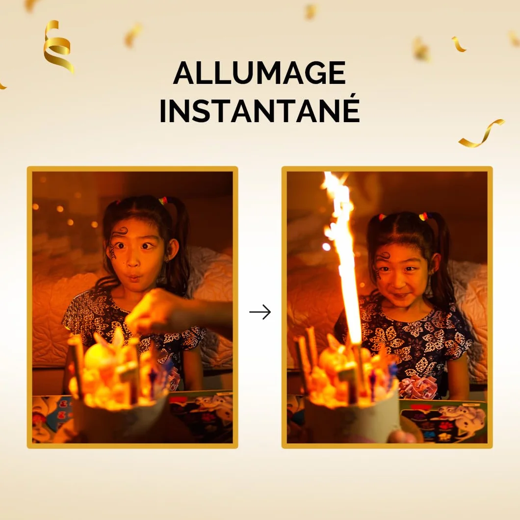 Lot de 100 Fontaines lumineuses 1 minute pour gâteau et bouteille de champagne, Bougie d'ambiance anniversaire décoration