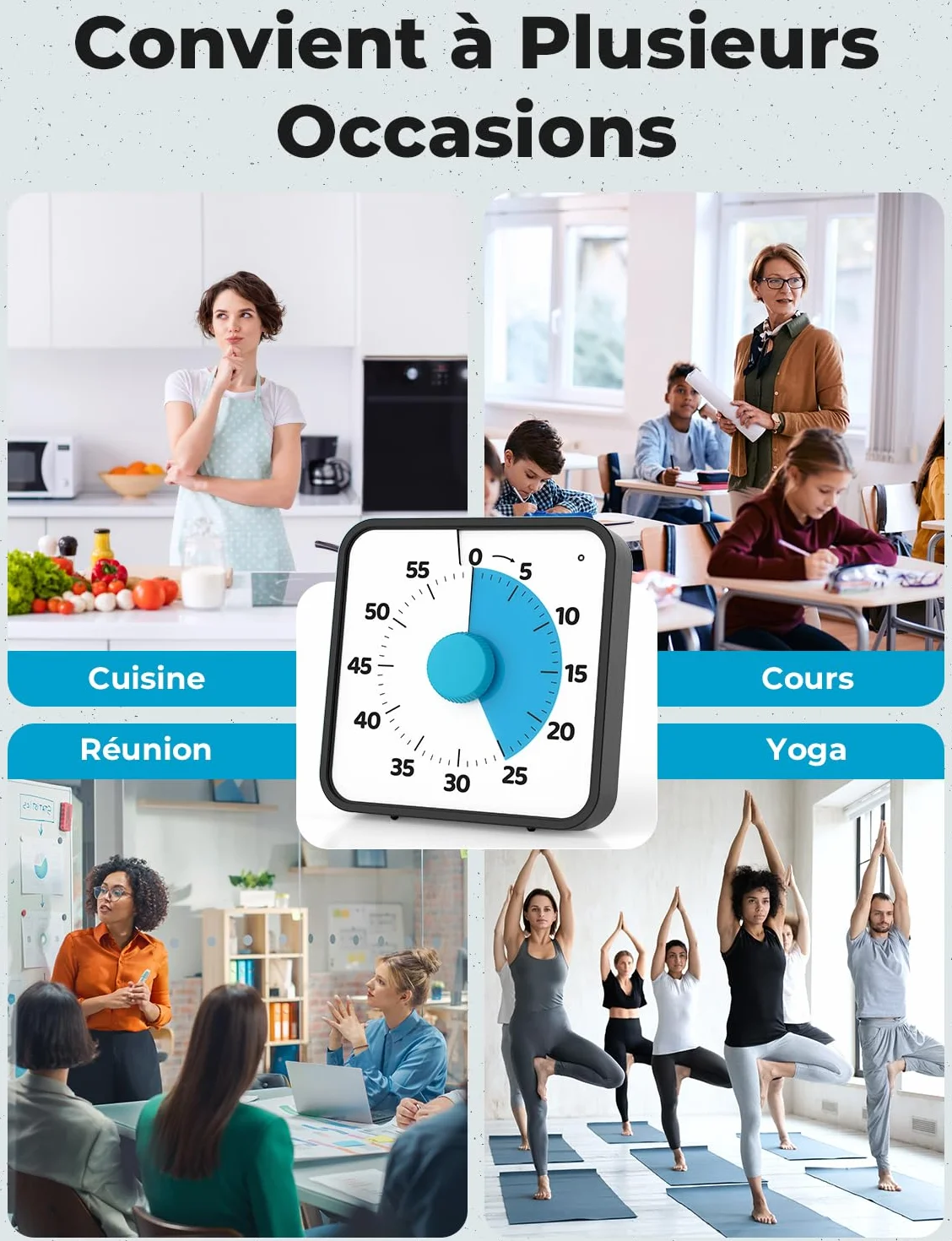 LIORQUE 19cm Grand Minuteur Visuel Timer Classe Aimanté Silencieux 3 Modes Alarme Sonnerie Lumière Vibration
