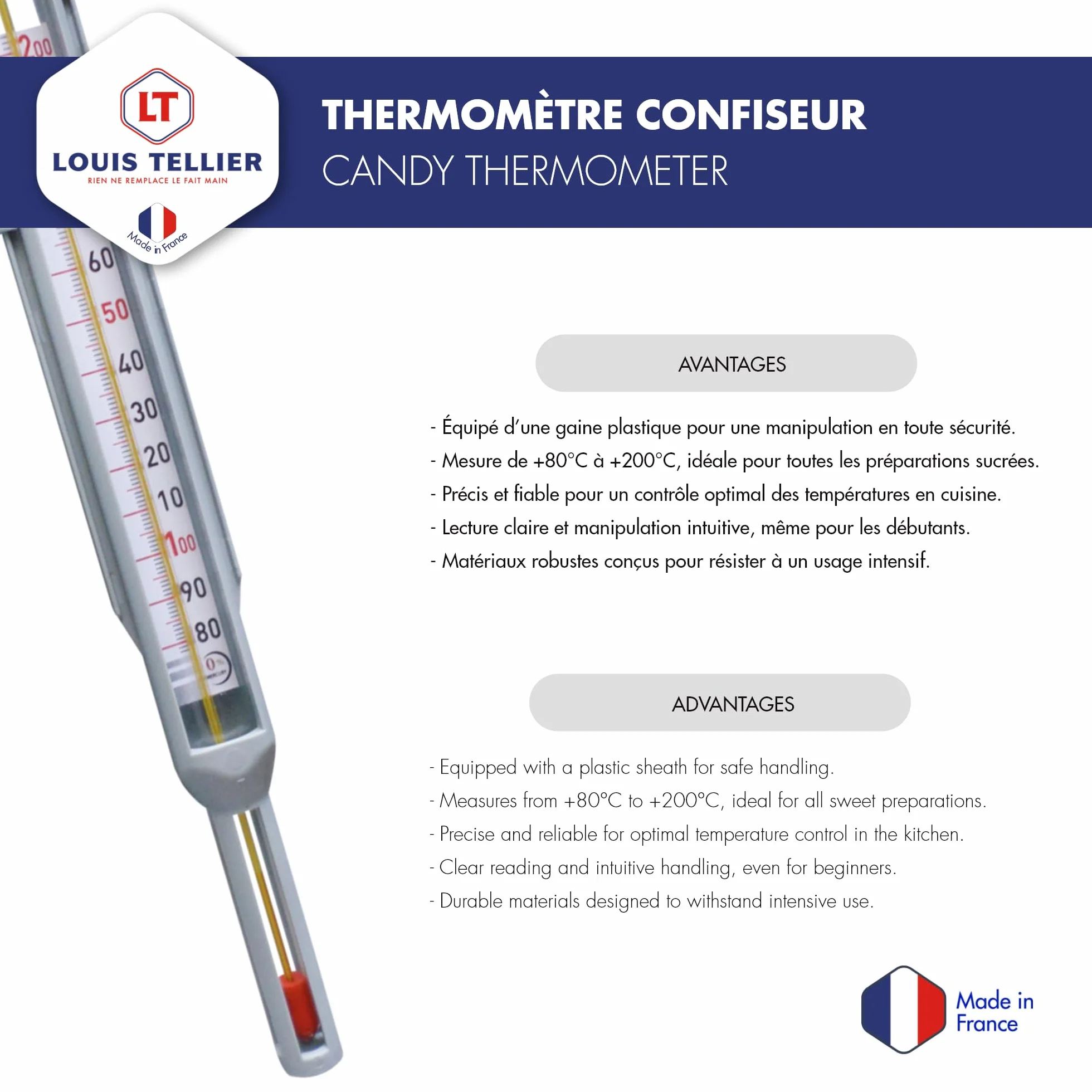 Thermomètre Confiseur +80°C à +200°C Spécial Sucre Caramel Fabrication Française