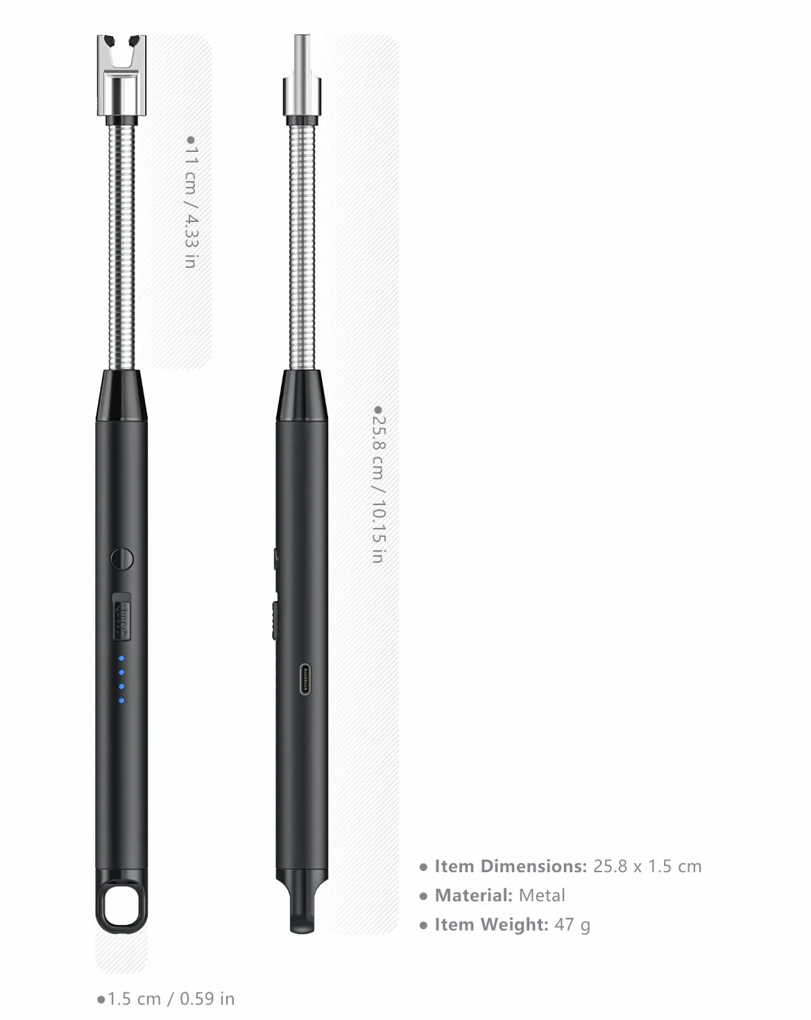 Allume Gaz Électrique Rechargeable USB-C Briquet Long
