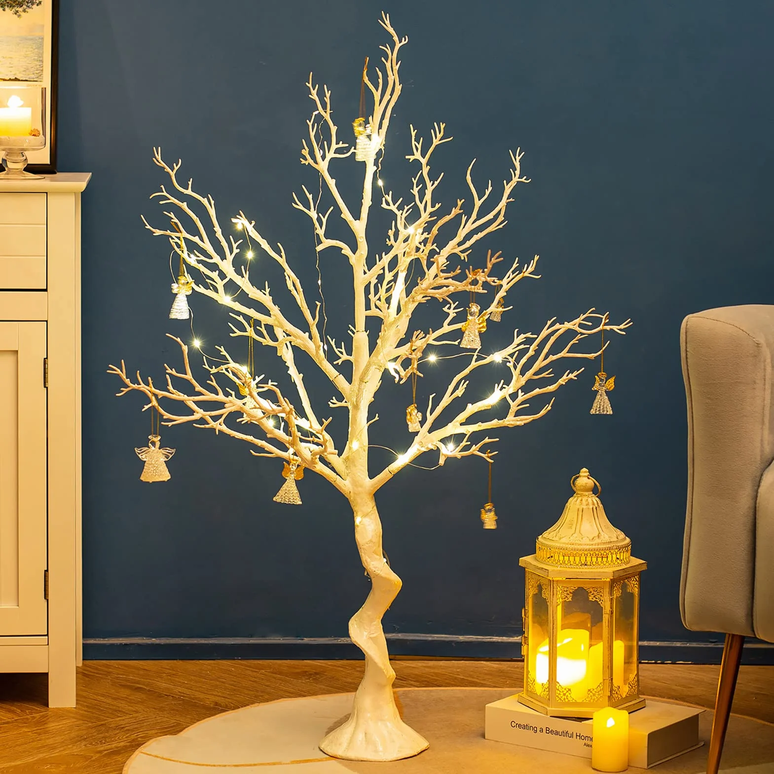 Sziqiqi 105cm Blanc Artificiel Arbre de Pâques Decoration