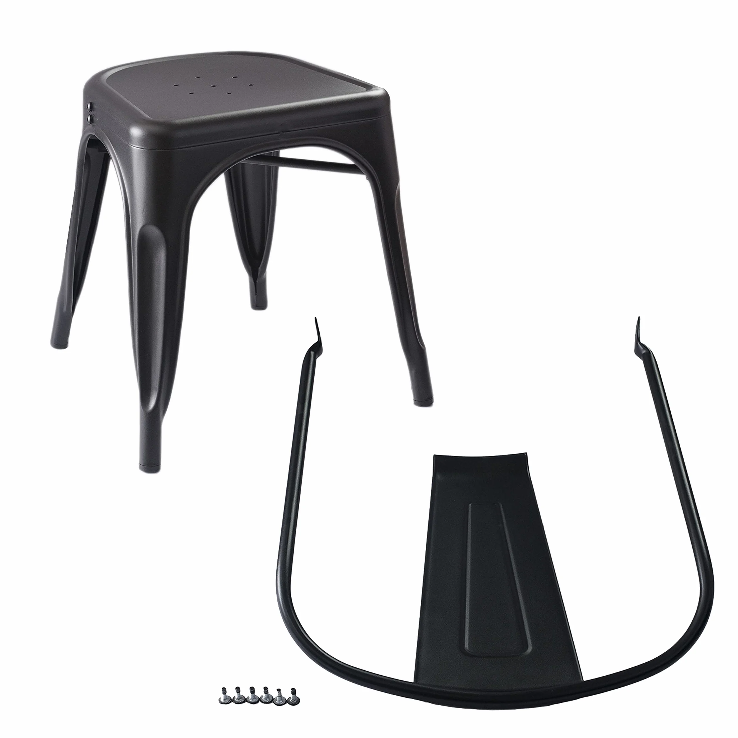 Amazon Basics Lot de 4 chaises de salle à manger empilables en métal, Noir, 51 x 43 x 85 cm