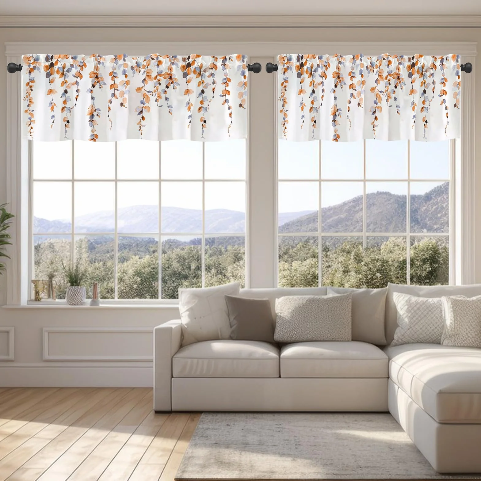 Rideaux de cuisine modernes épais décoratifs floraux orange lot de 2 pour café