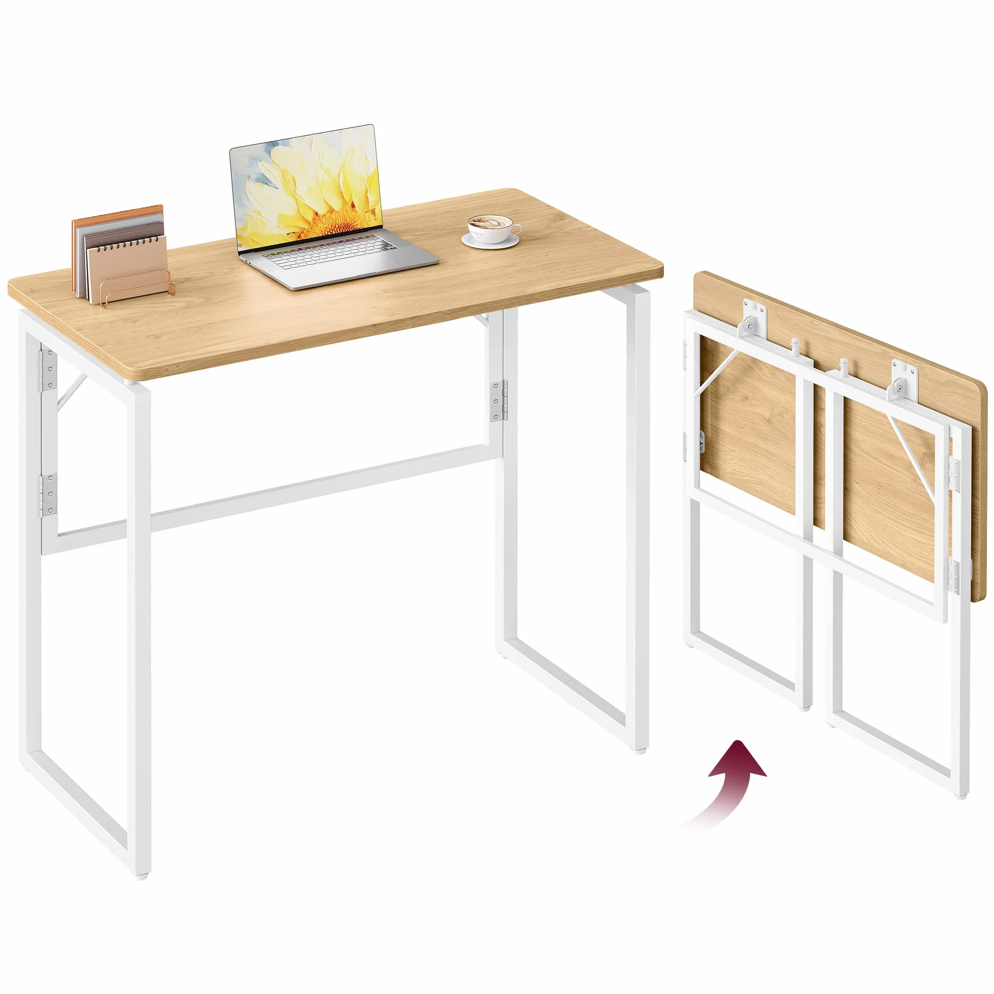 VASAGLE Table Pliante Bureau Pliable 80 x 40 cm Chêne Naturel