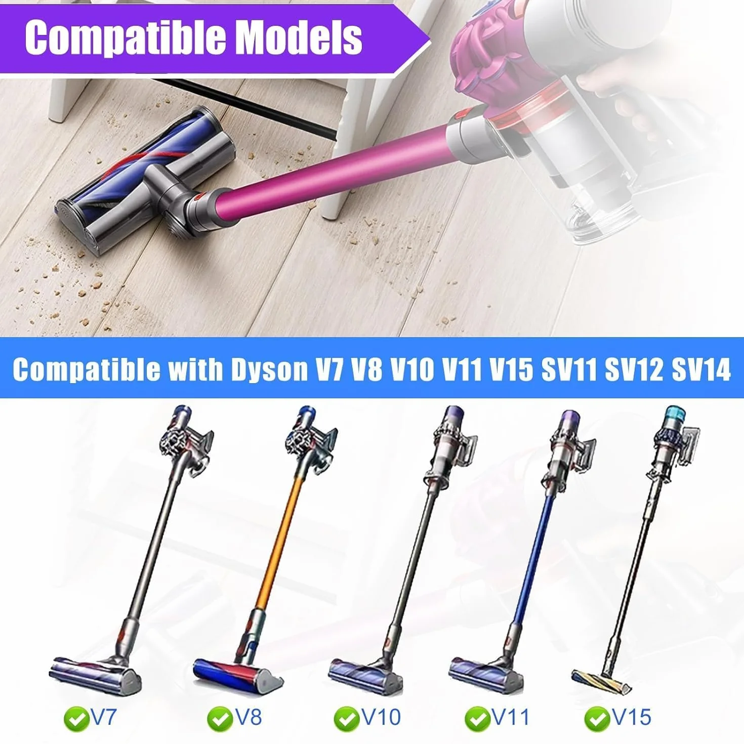 Brosse pour Dyson V7 V8 V10 V11 V15 Motorhead, Tête de Brosse Turbine Rotative de Rechange pour Aspirateur