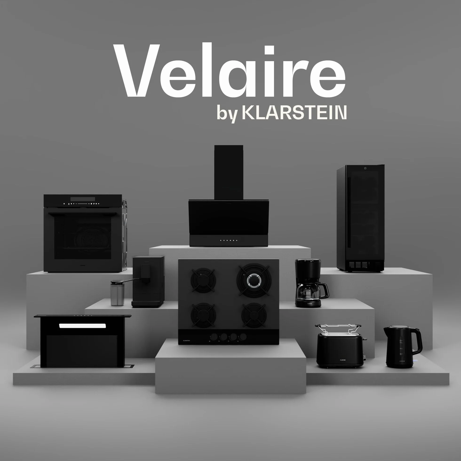 Klarstein Velaire Essential Set Petit-Déjeuner Grille-Pain 2 Fentes 7 Niveaux Bouilloire Électrique 1,7L