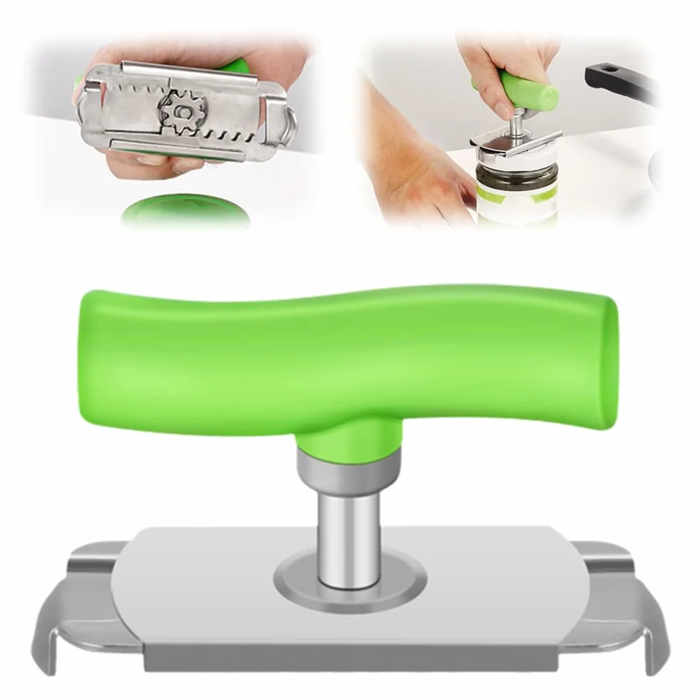 Ouvre Boite de Conserve Réglable Acier Inoxydable Ouvre Bouteille pour Personnes Agées (Vert)
