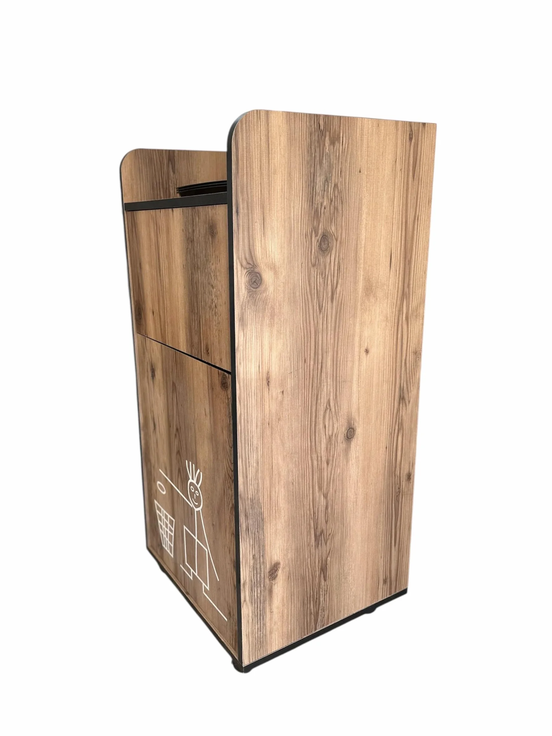 Meuble Poubelle Fast Food Horeca avec Bac PVC Trappe Bascule Coloris Bois