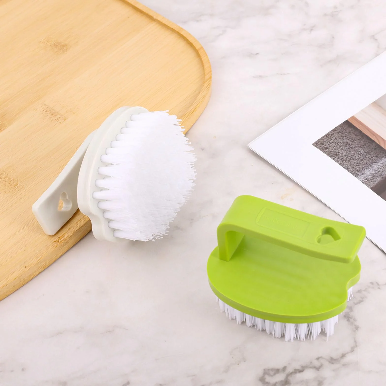 Brosse Légumes 2pcs 8x7x6,5cm PP Poils Rigides Manche Fruits Pommes Terre Carottes Blanc Vert