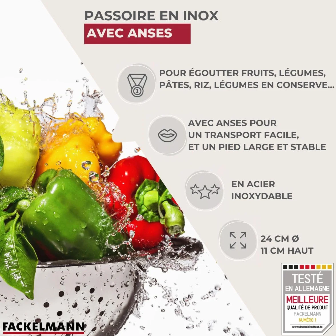 Fackelmann Passoire INOX Acier Inoxydable 24 x 11 cm Argenté