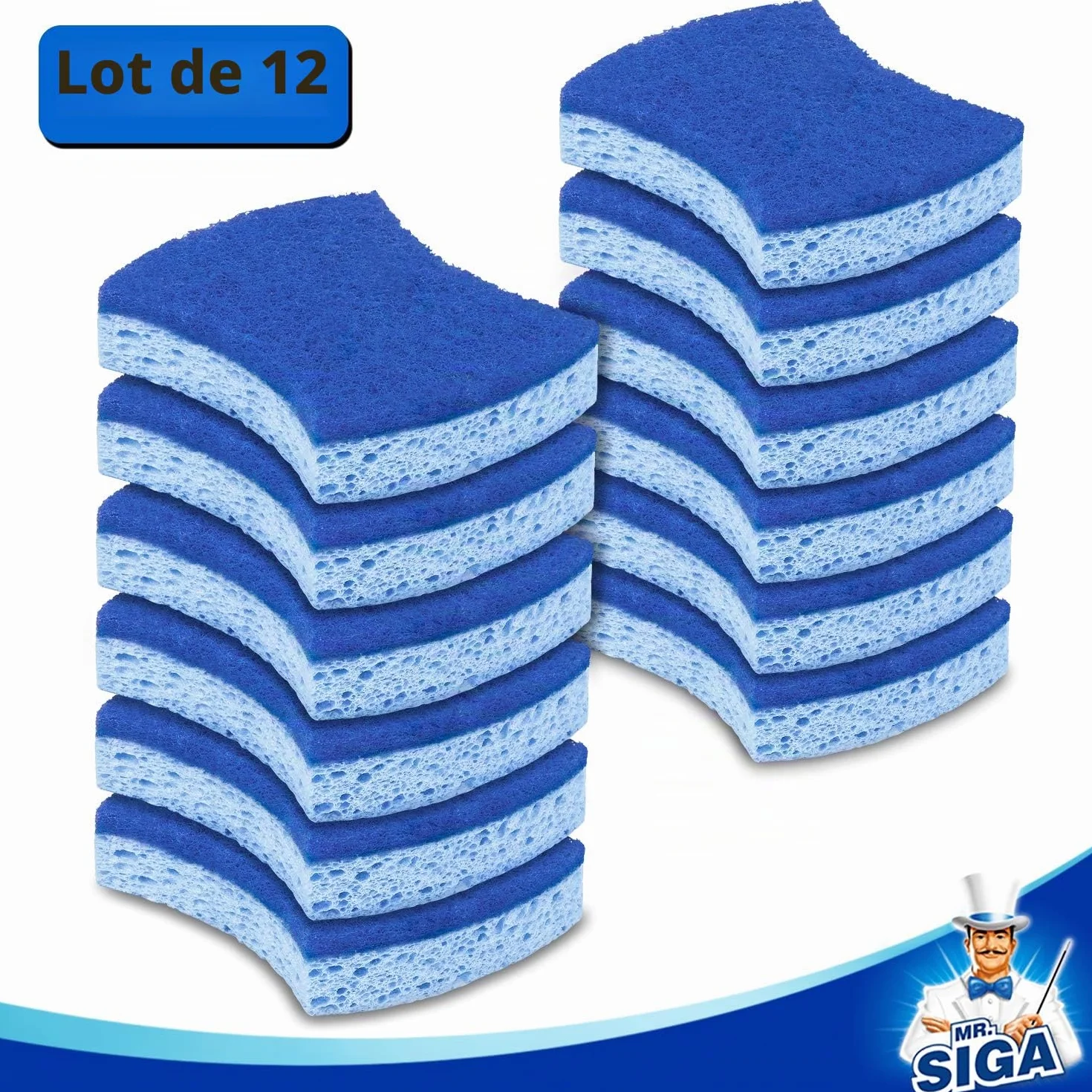 MR.SIGA Éponge à Récurer Cellulose Anti-Rayures Double Face Cuisine Lot de 12