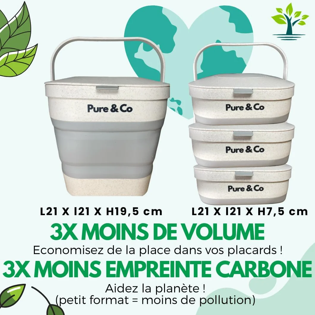 Pure&Co Composteur Cuisine Pliable 4L Poubelle Compost Anti Odeur Bioseau