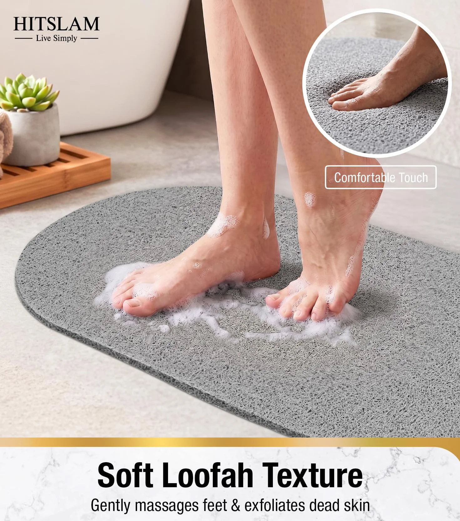HITSLAM Tapis de Douche Ovale Antidérapant Anti-Moisissure 69x40cm Gris