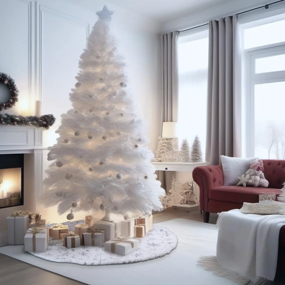 Jupe de Sapin de Noël 120cm, Tapis de Sapin de Noel, Grande Flocon de Neige Argent Cache Pied, Couvre-Pied d'arbre
