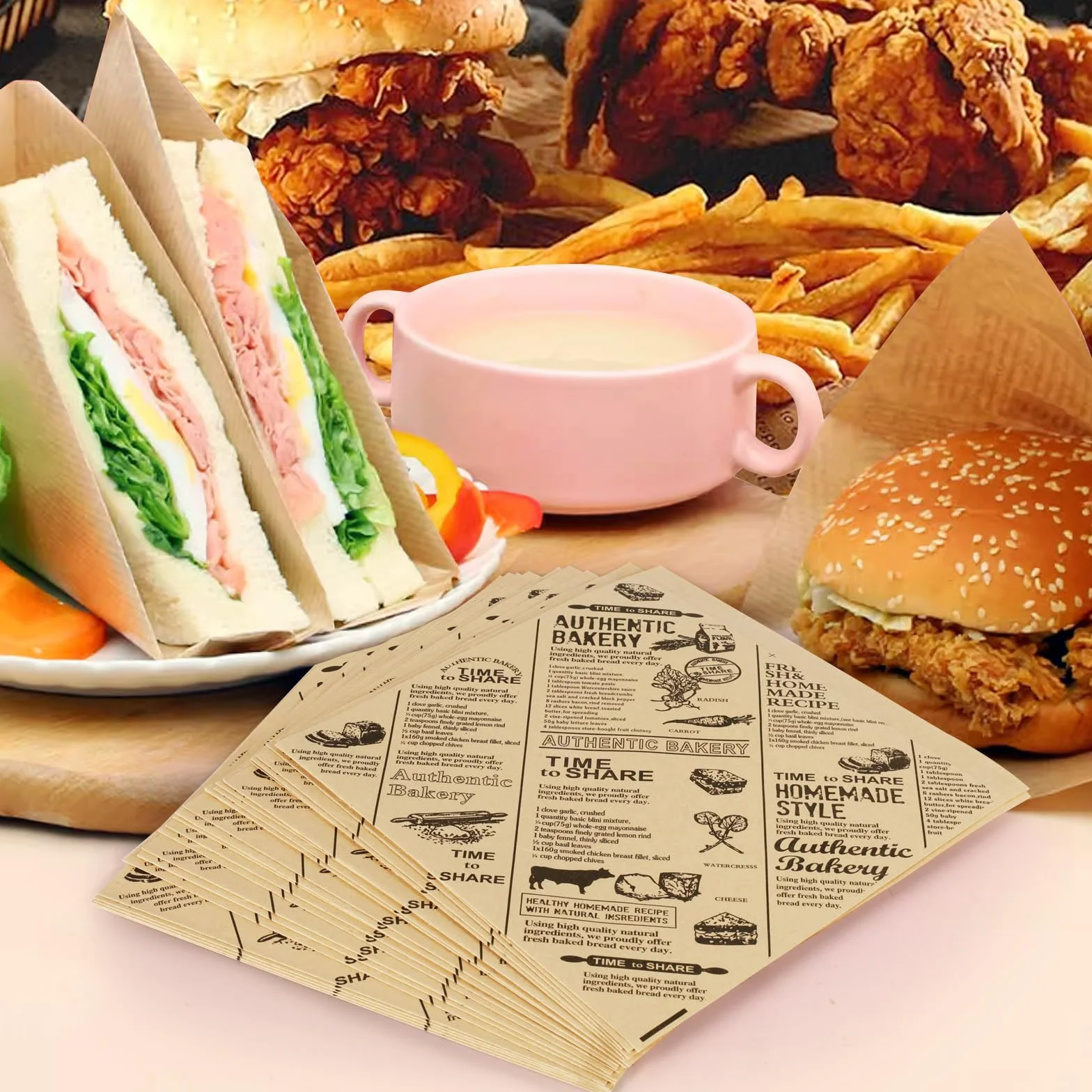 Papier Emballage Alimentaire 15 x 15 cm 150 PCS pour Sandwich Burger Frites