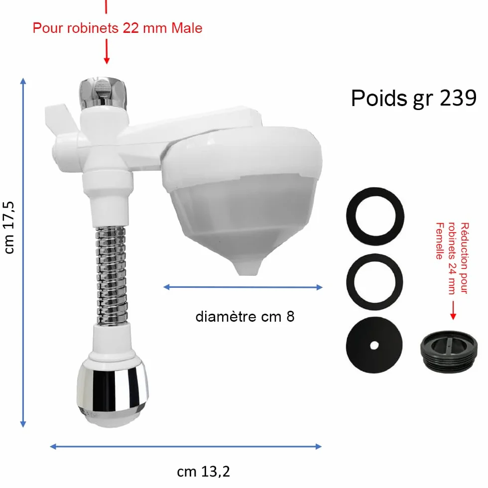 Siroflex 2652/1S UNI 3-A Silver Purificateur d'Eau Domestique Made in Italy avec brise jet flexible