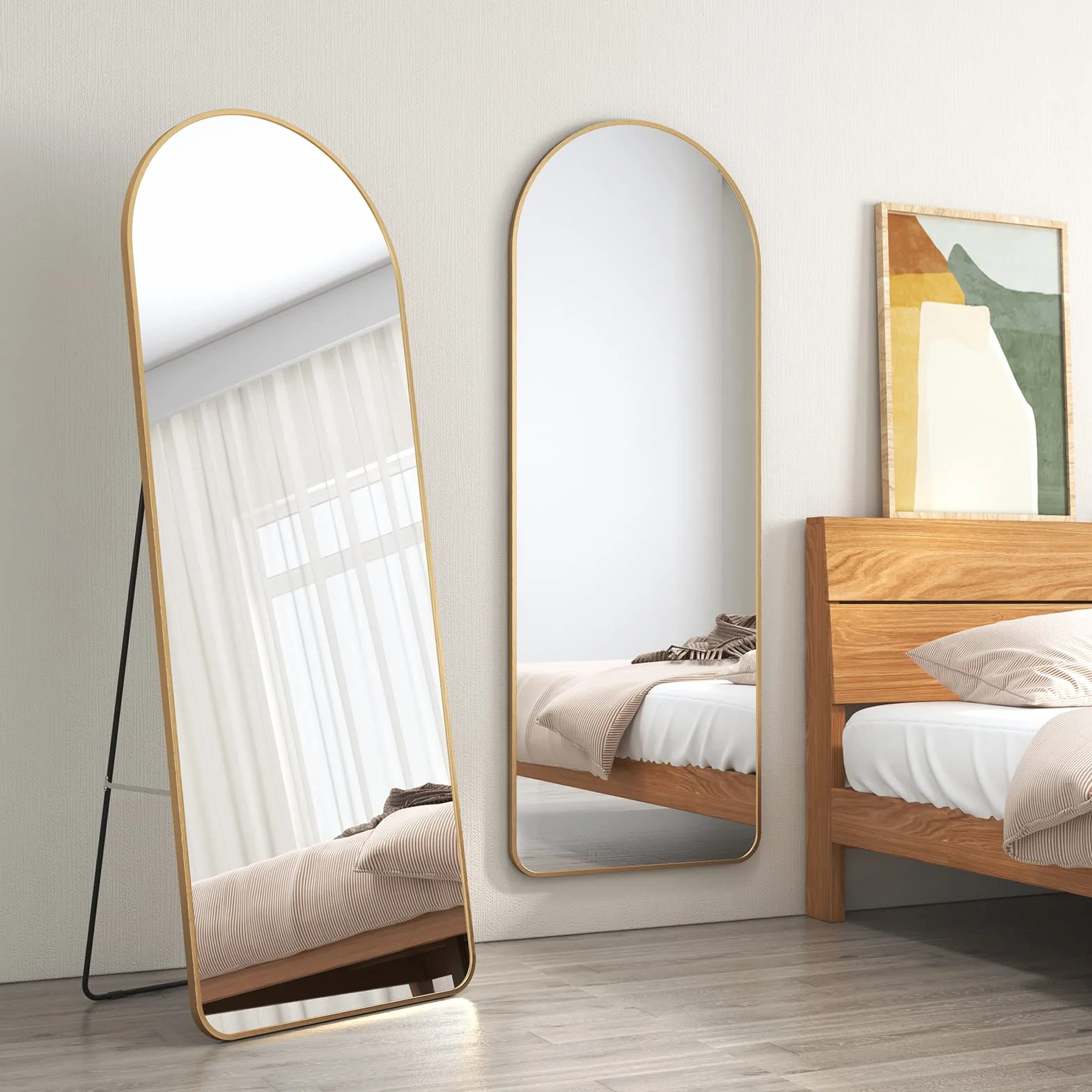 Miroir sur Pied 160 x 60 cm Cadre Aluminium Doré pour Salon Chambre