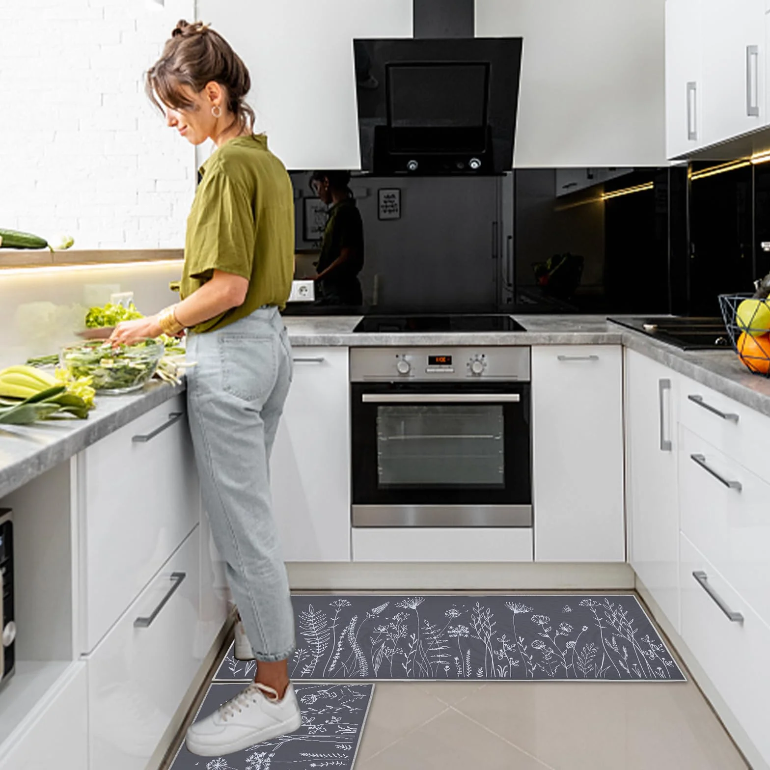Tapis de Cuisine Lavable en Machine Antidérapant Lot de 2 40x120cm+40x60cm