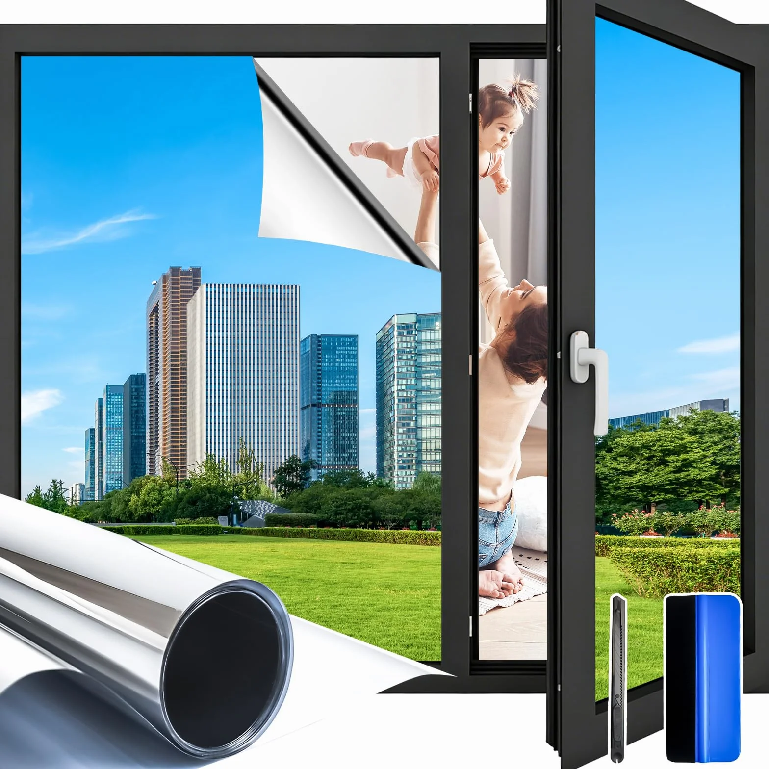 Film Fenêtre Anti Regard Miroir 44,5x200 cm Autocollant Anti UV Anti Chaleur Protection Solaire
