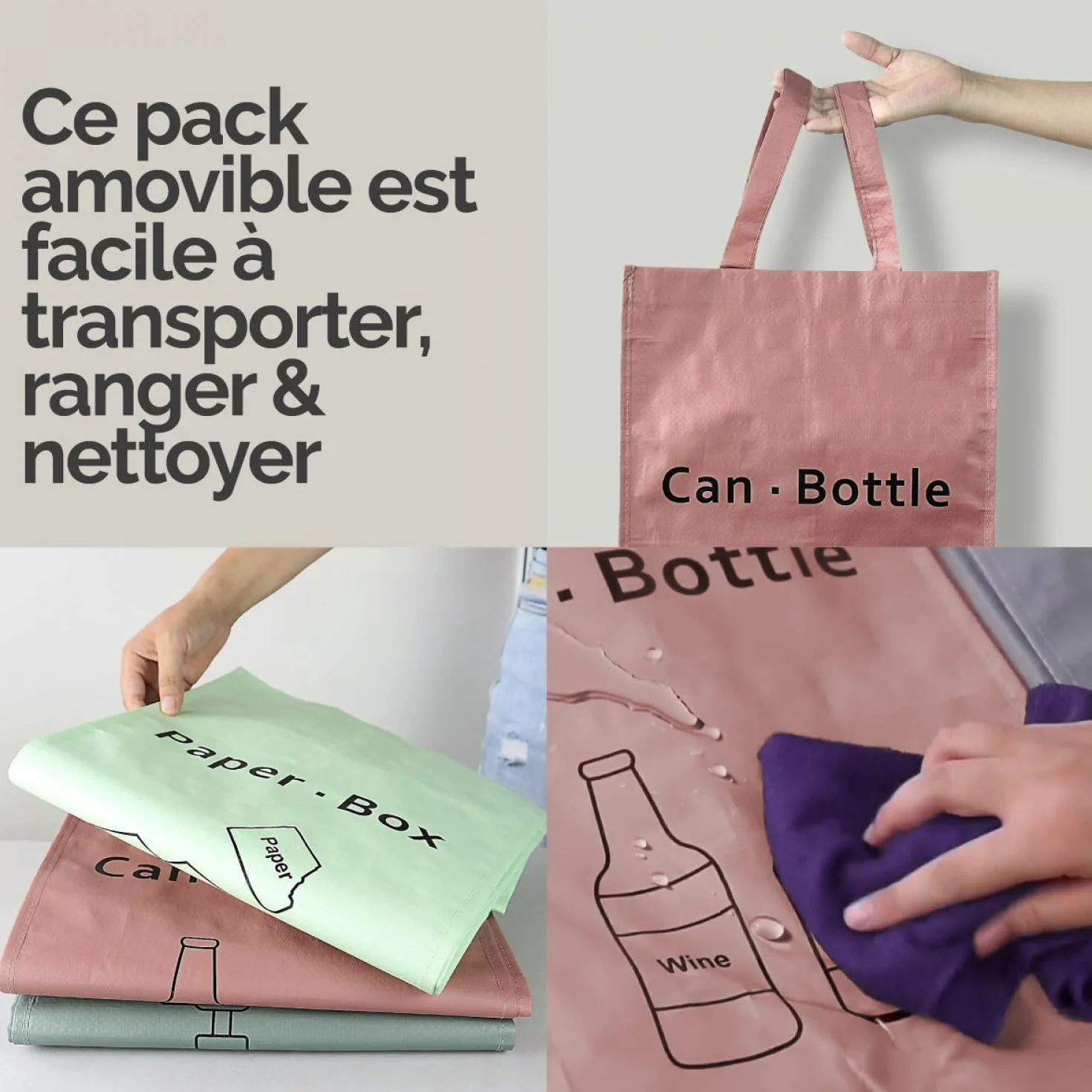 Lots de 3 sacs de recyclage réutilisables 160L pour tri sélectif