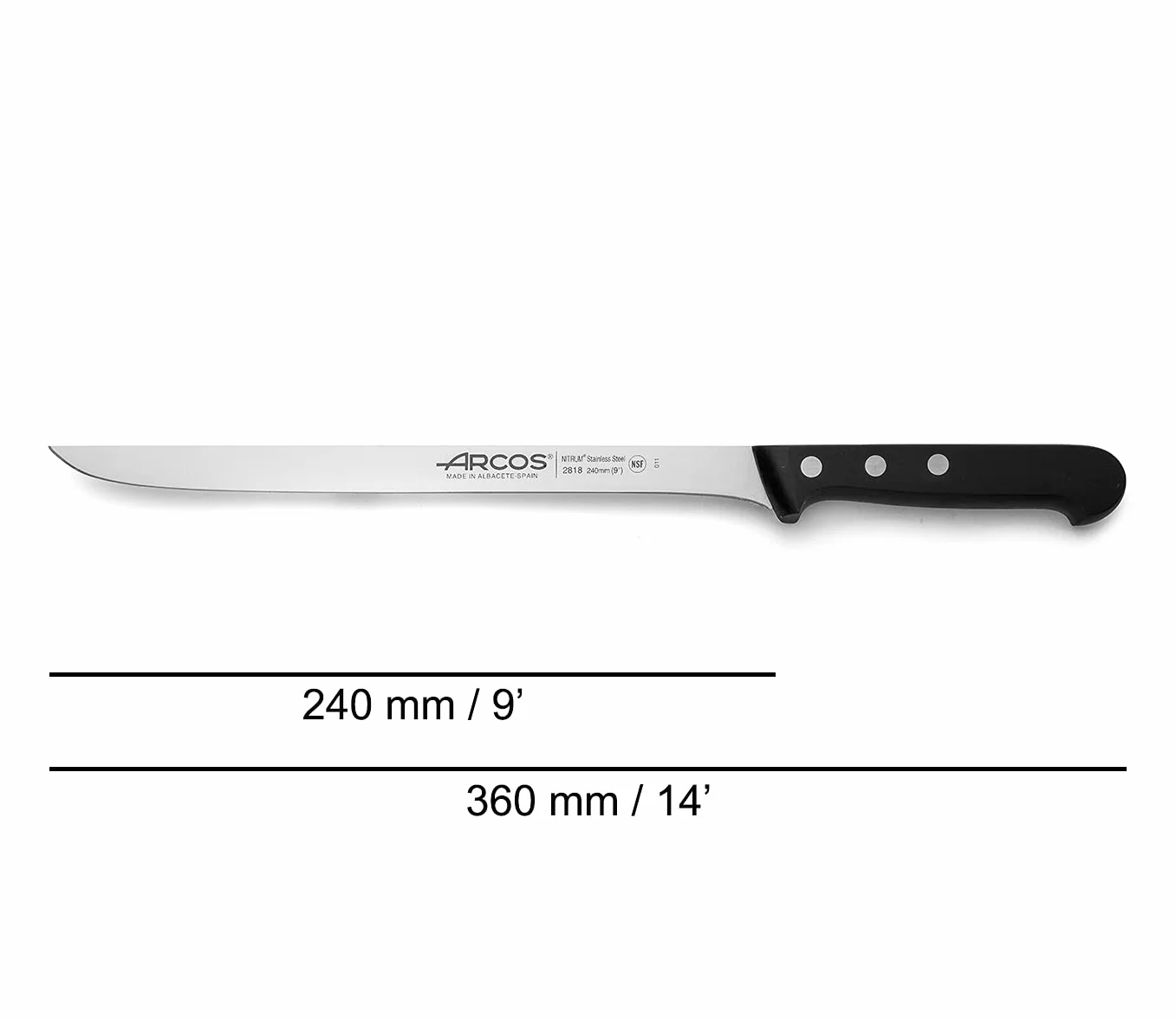 Arcos Couteau à Jambon Acier Inoxydable Lame 240 mm Manche Polyoxyméthylène Série Universelle Noir