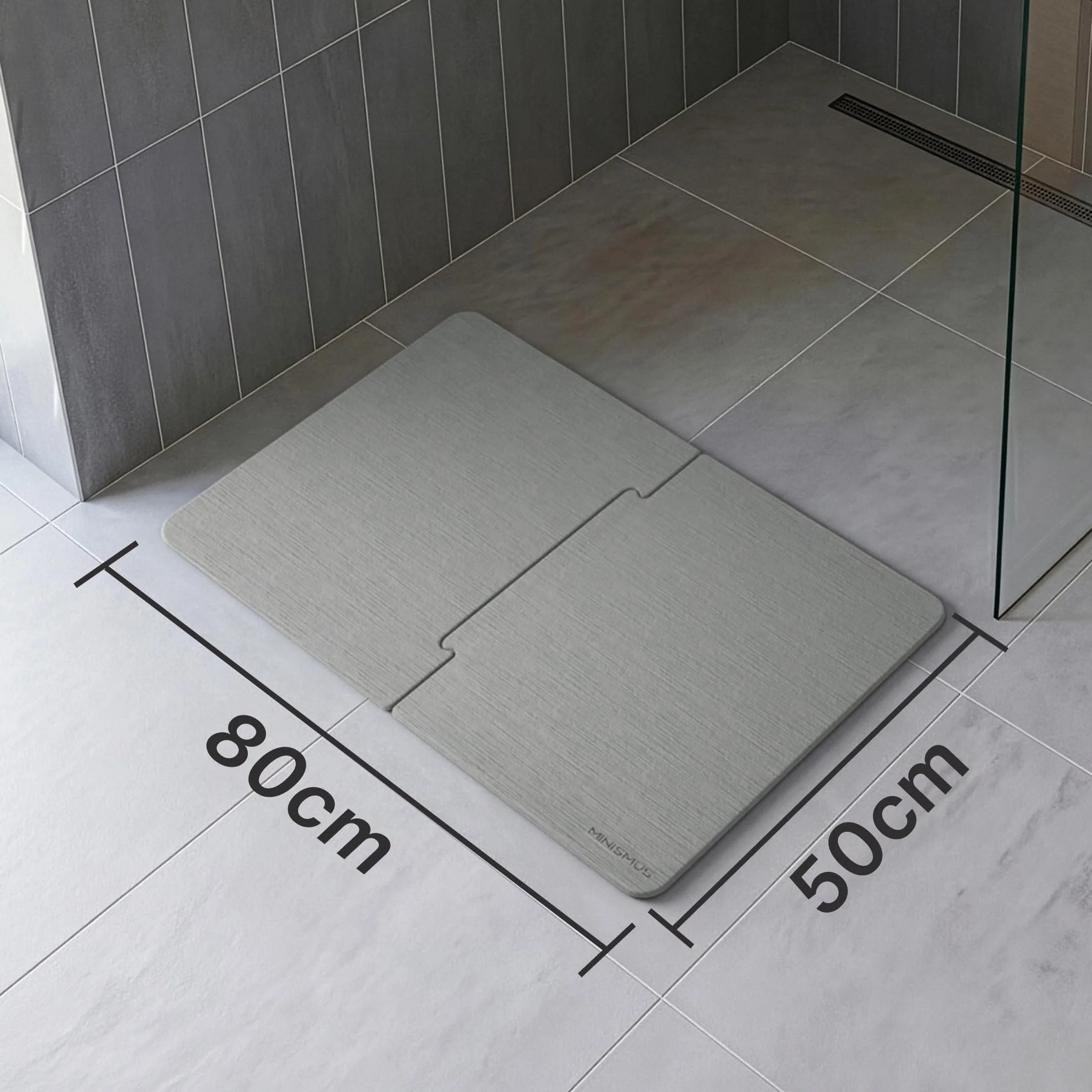 Tapis de Bain en Diatomite 80 x 50 cm, Absorbant et Antidérapant, Taille XL, Séchage Rapide, Gris Clair