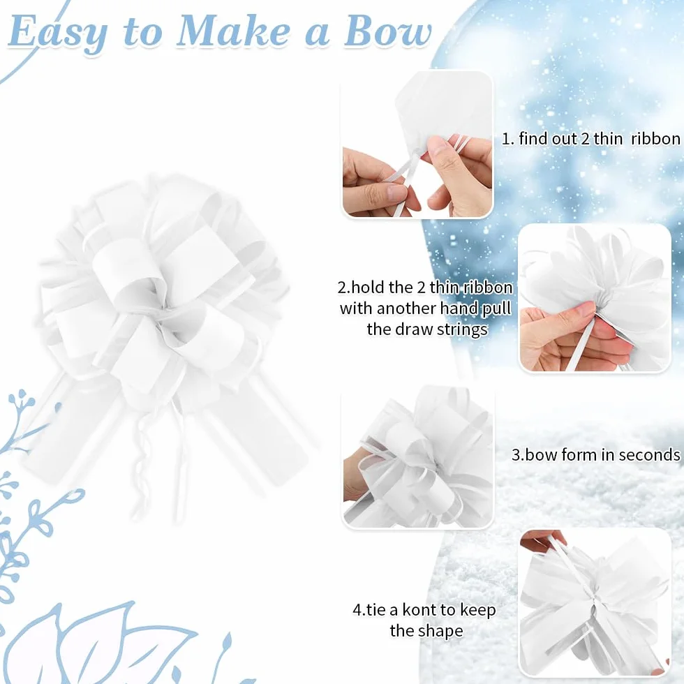 Grands Nœuds à Tirer Blancs 15cm Rubans Décoratifs pour Mariage Voiture Cadeaux