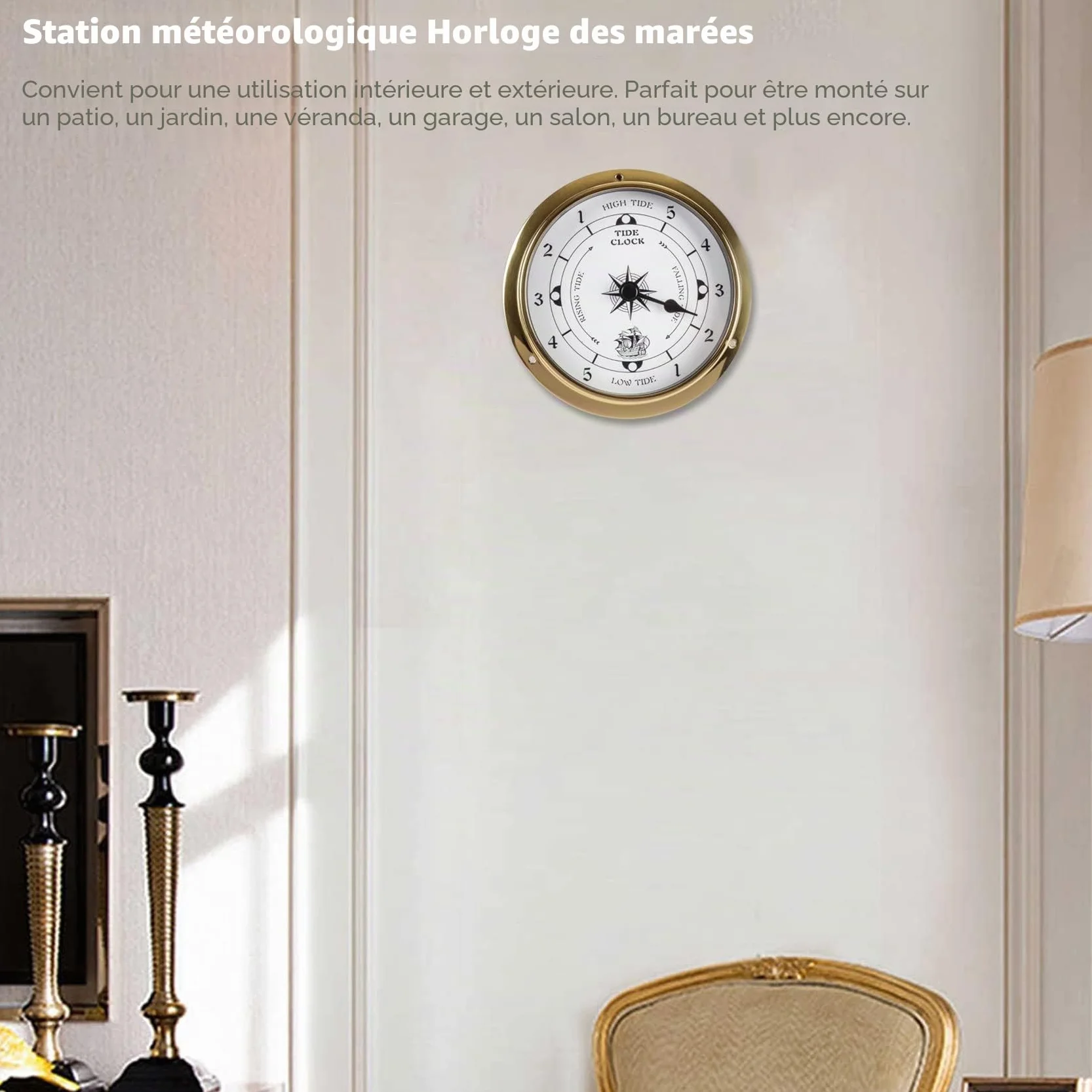 Horloge des marées en cuivre marine 115 mm décoration murale bateau